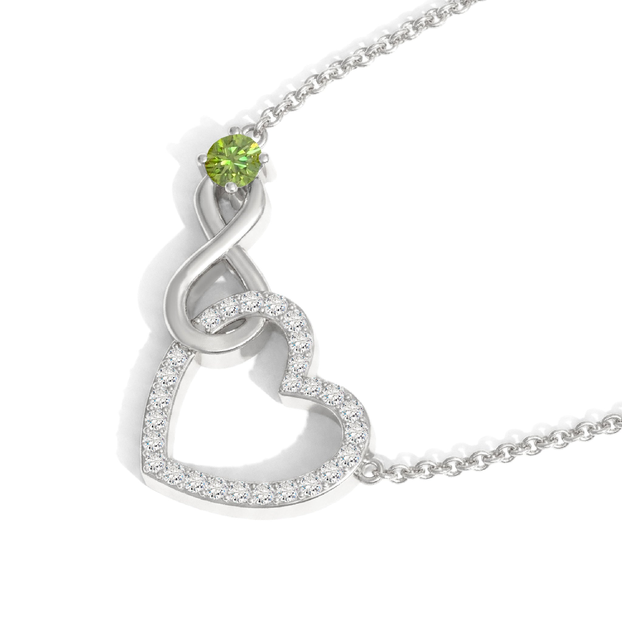 Peridot Round Infinity Heart Pendant Necklace in 925 Sterling Silver 0.45ct