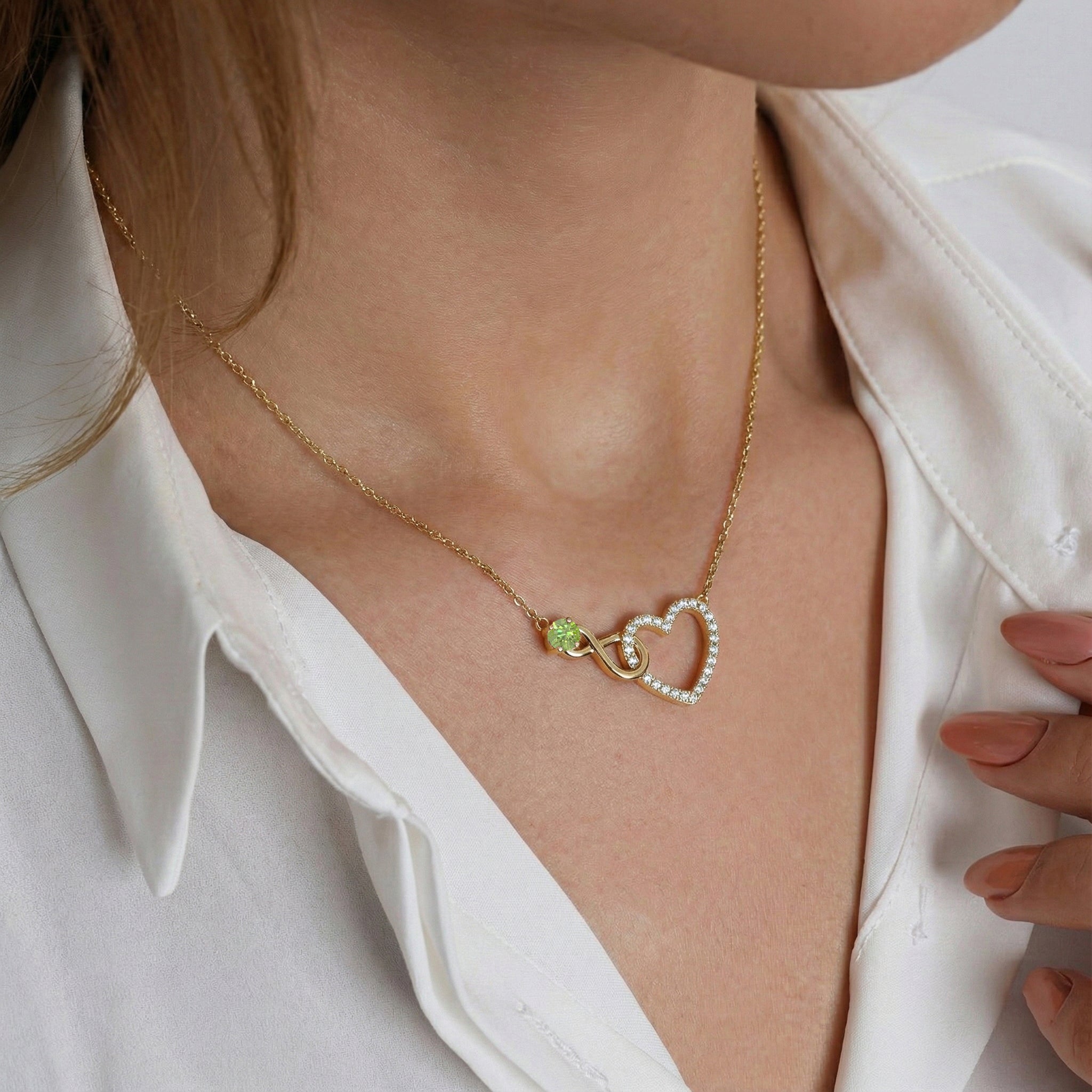 Peridot Round Infinity Heart Pendant Necklace in Yellow Gold Plated 0.45ct