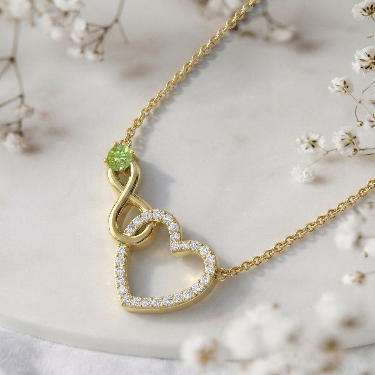 Peridot Round Infinity Heart Pendant Necklace in 925 Sterling Silver 0.45ct