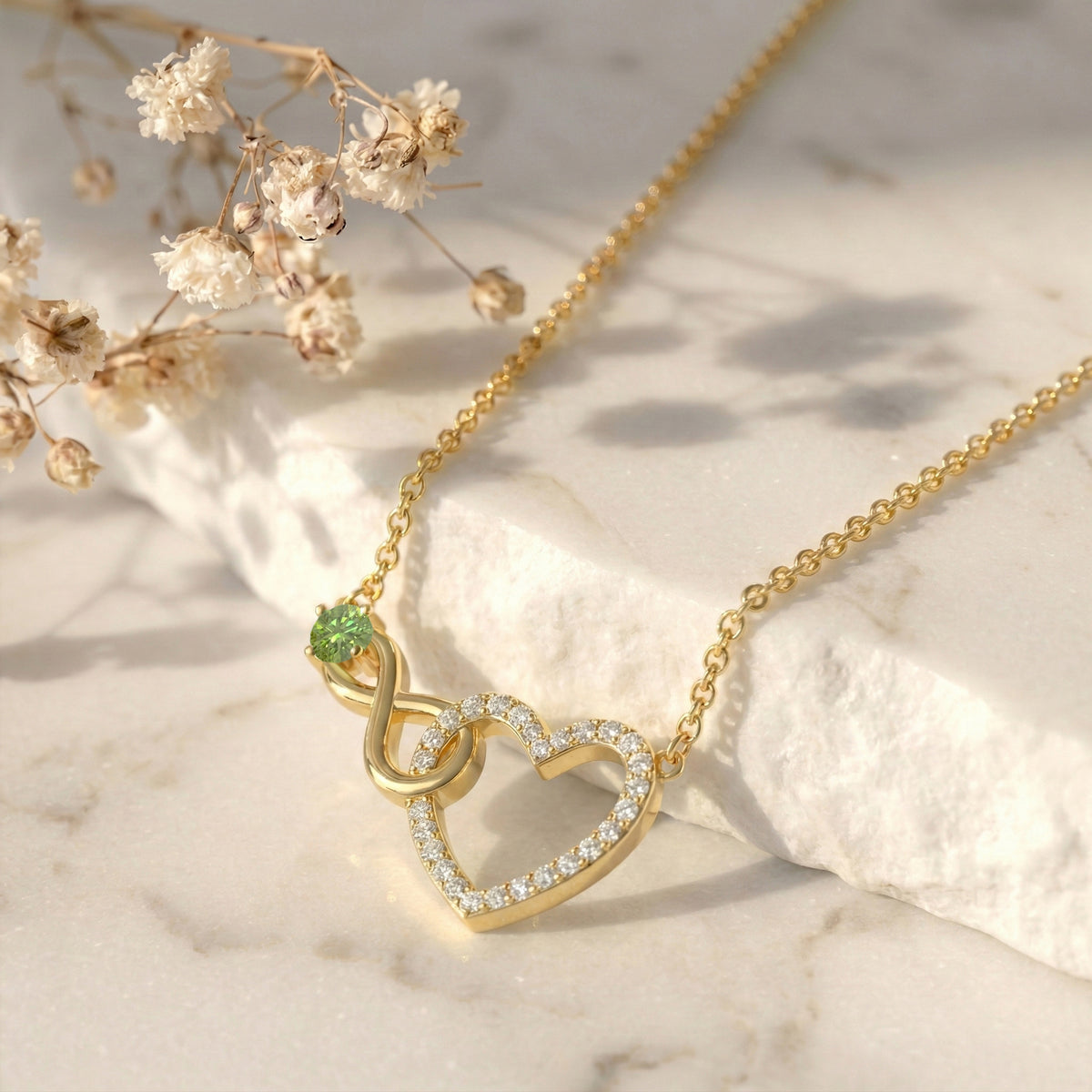 Peridot Round Infinity Heart Pendant Necklace in 925 Sterling Silver 0.45ct