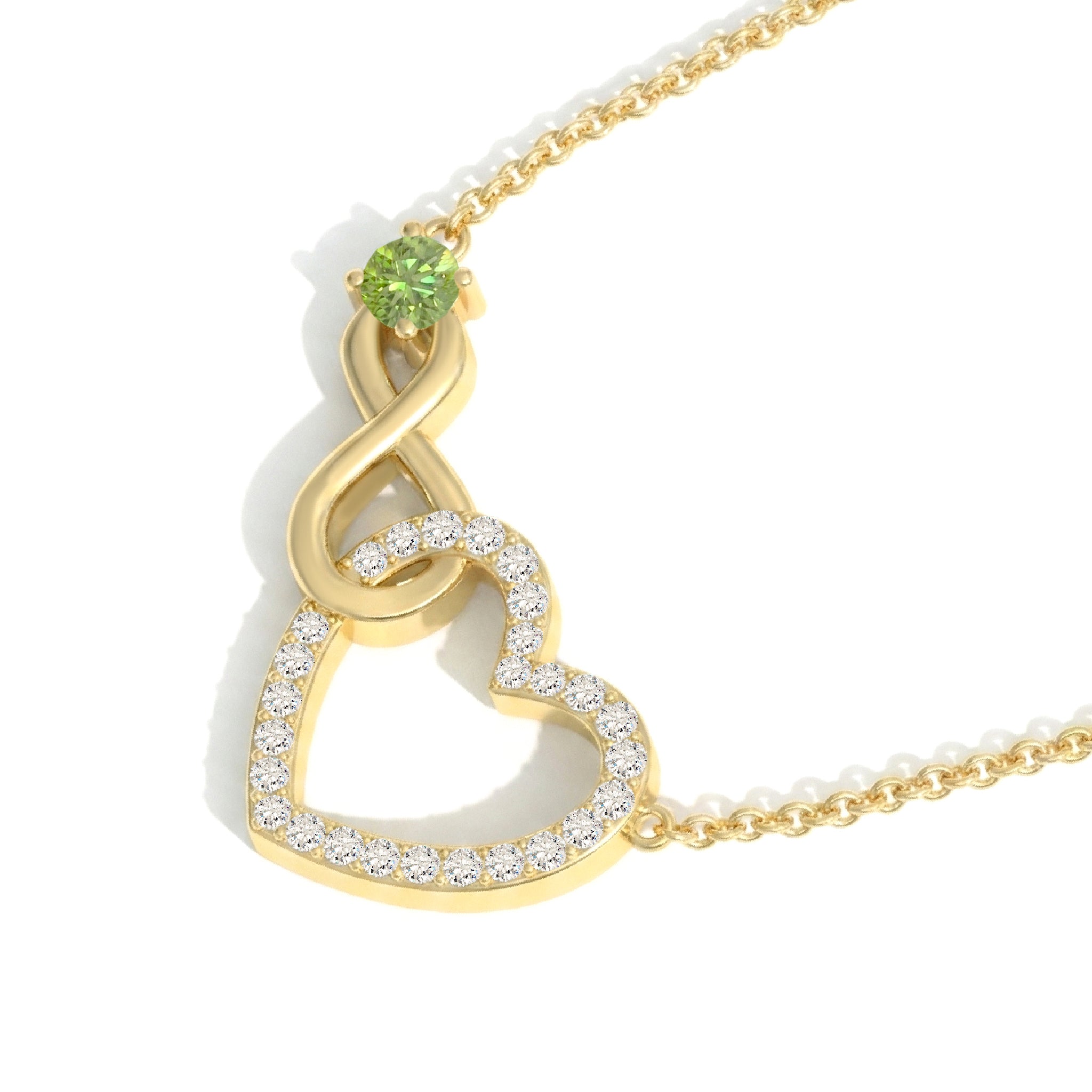 Peridot Round Infinity Heart Pendant Necklace in Yellow Gold Plated 0.45ct