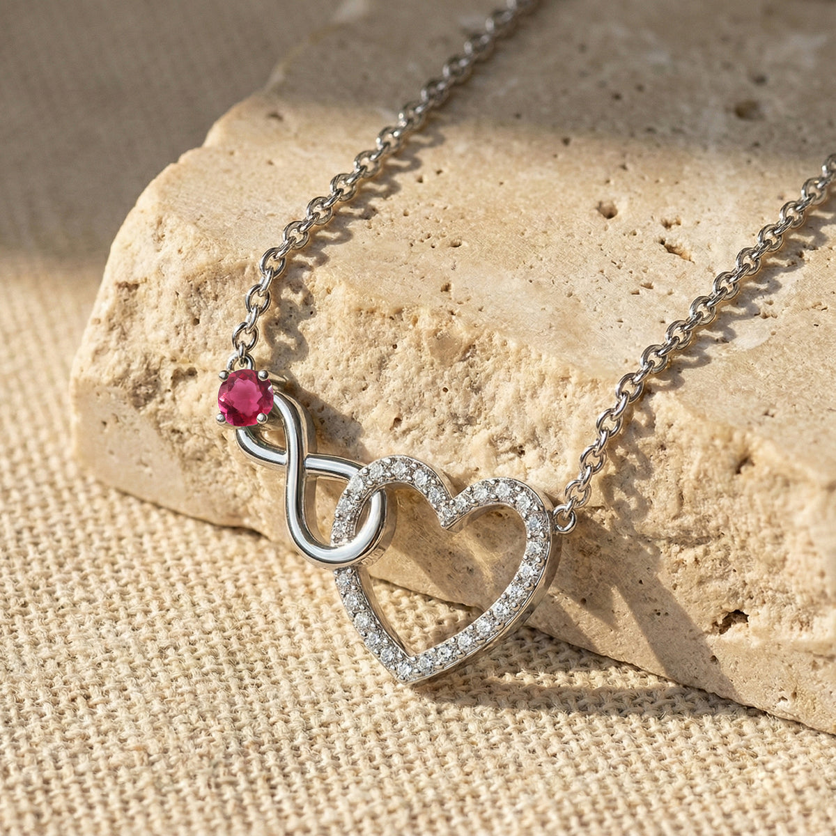 Pink Tourmaline  Round Infinity Heart Pendant Necklace in 925 Sterling Silver 0.45ct