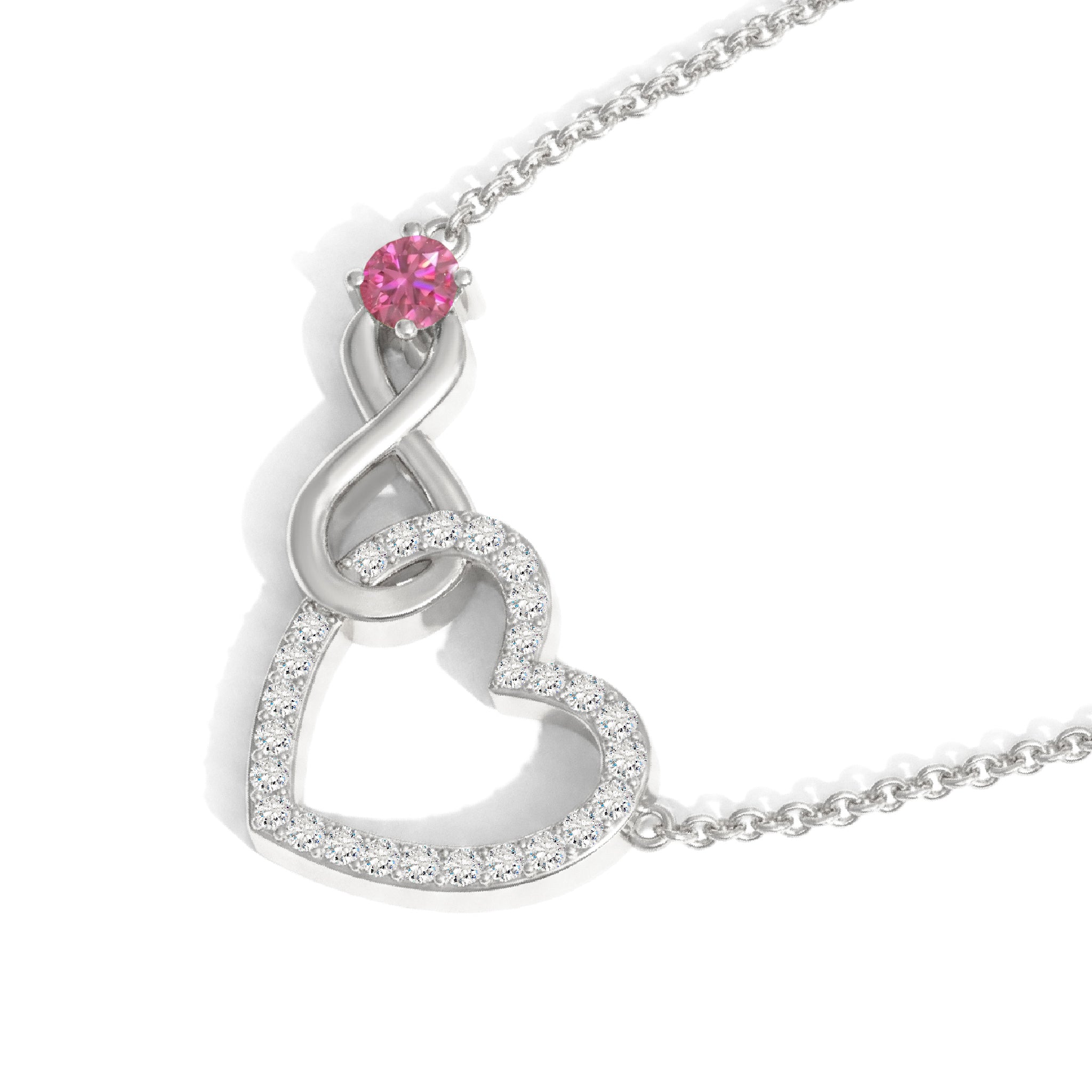 Pink Tourmaline  Round Infinity Heart Pendant Necklace in 925 Sterling Silver 0.45ct