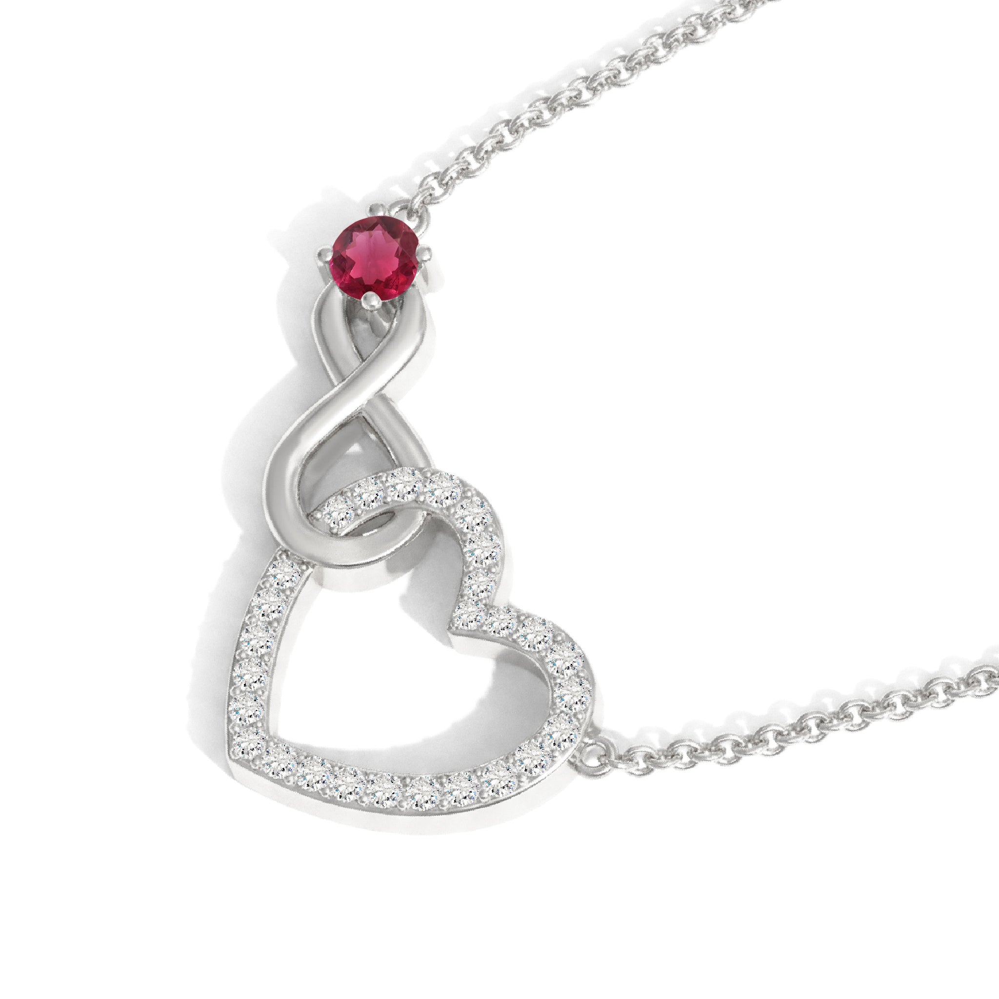 Pink Tourmaline  Round Infinity Heart Pendant Necklace in 925 Sterling Silver 0.45ct