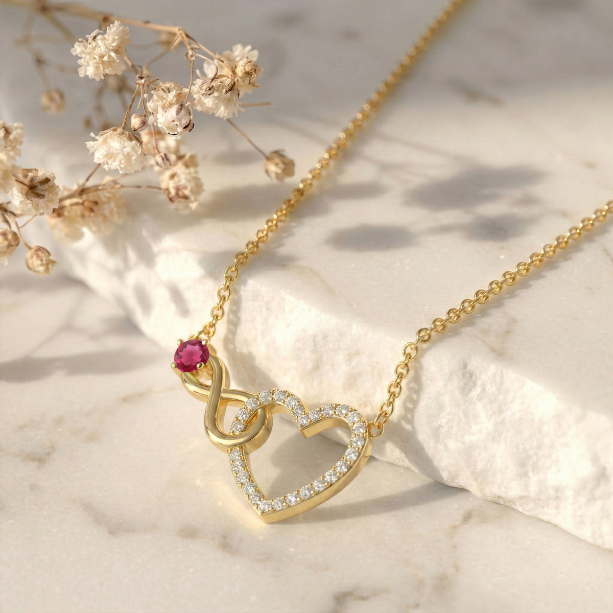 Pink Tourmaline  Round Infinity Heart Pendant Necklace in 925 Sterling Silver 0.45ct