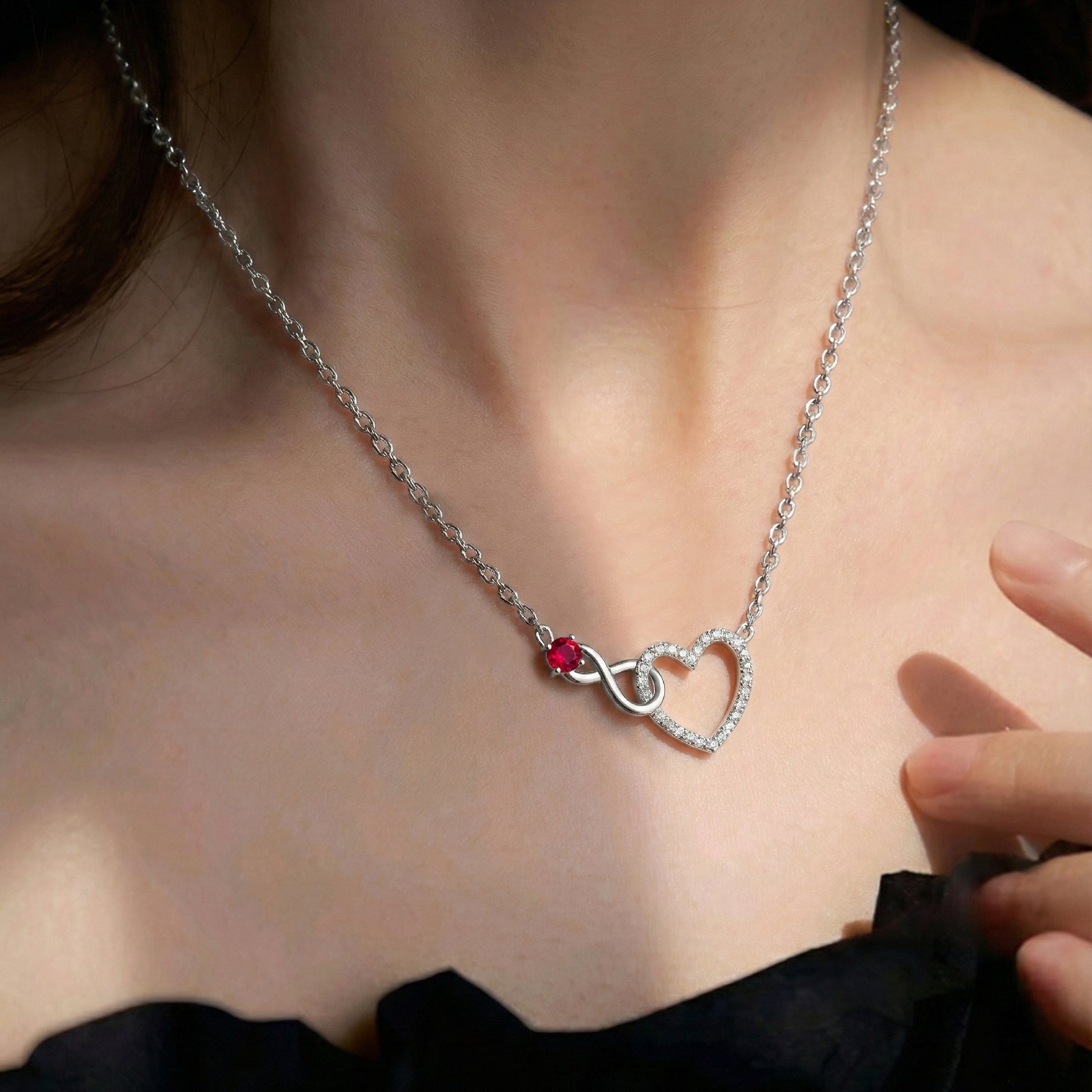 Ruby Round Infinity Heart Pendant Necklace in 925 Sterling Silver 0.45ct