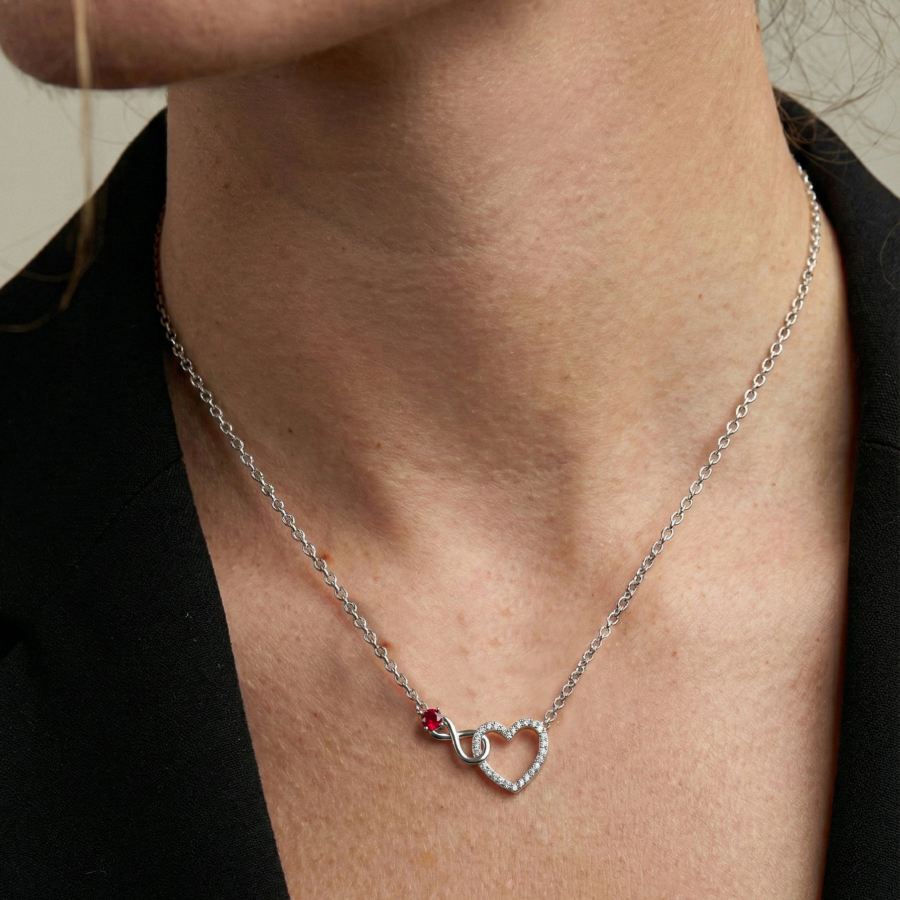 Ruby Round Infinity Heart Pendant Necklace in 925 Sterling Silver 0.45ct