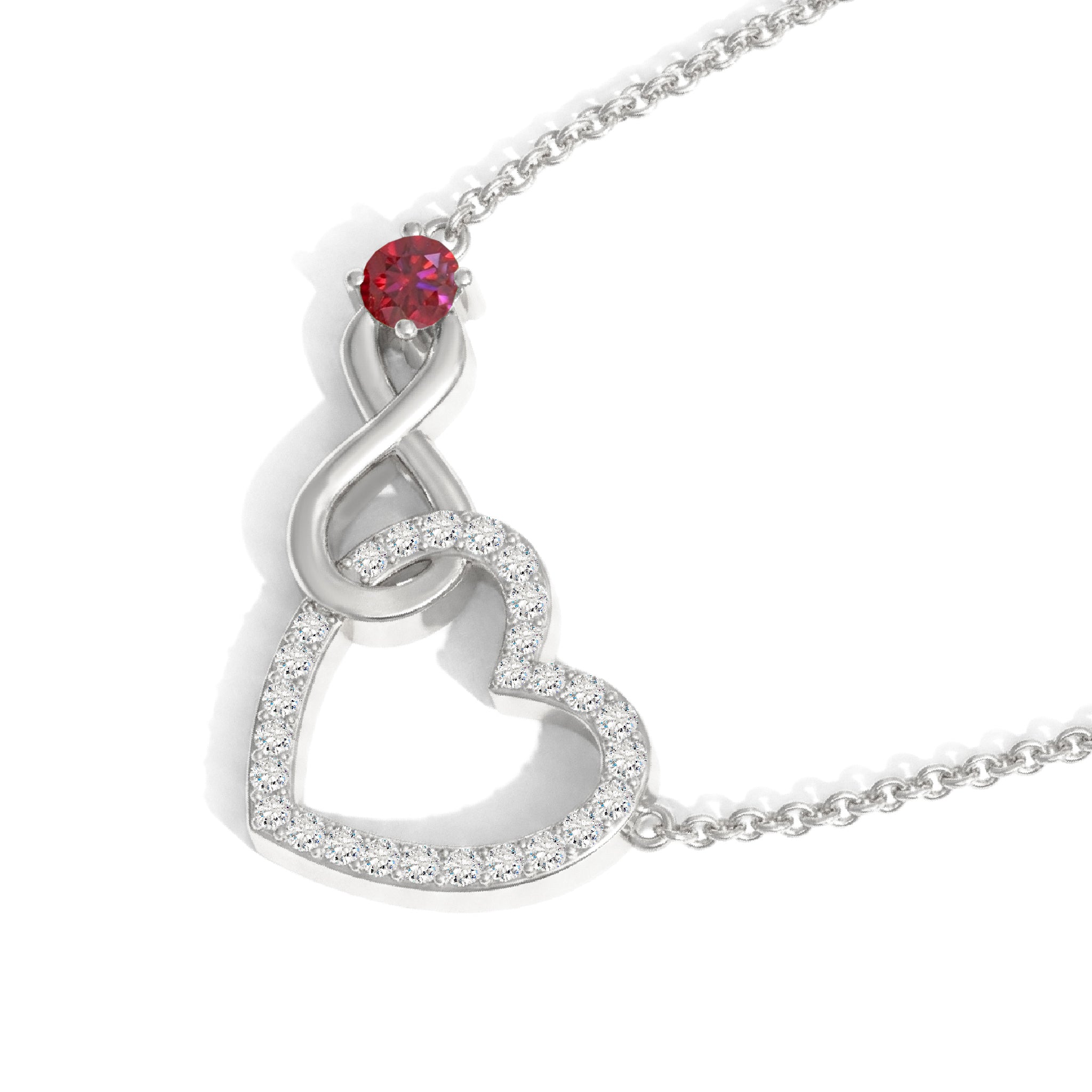Ruby Round Infinity Heart Pendant Necklace in 925 Sterling Silver 0.45ct