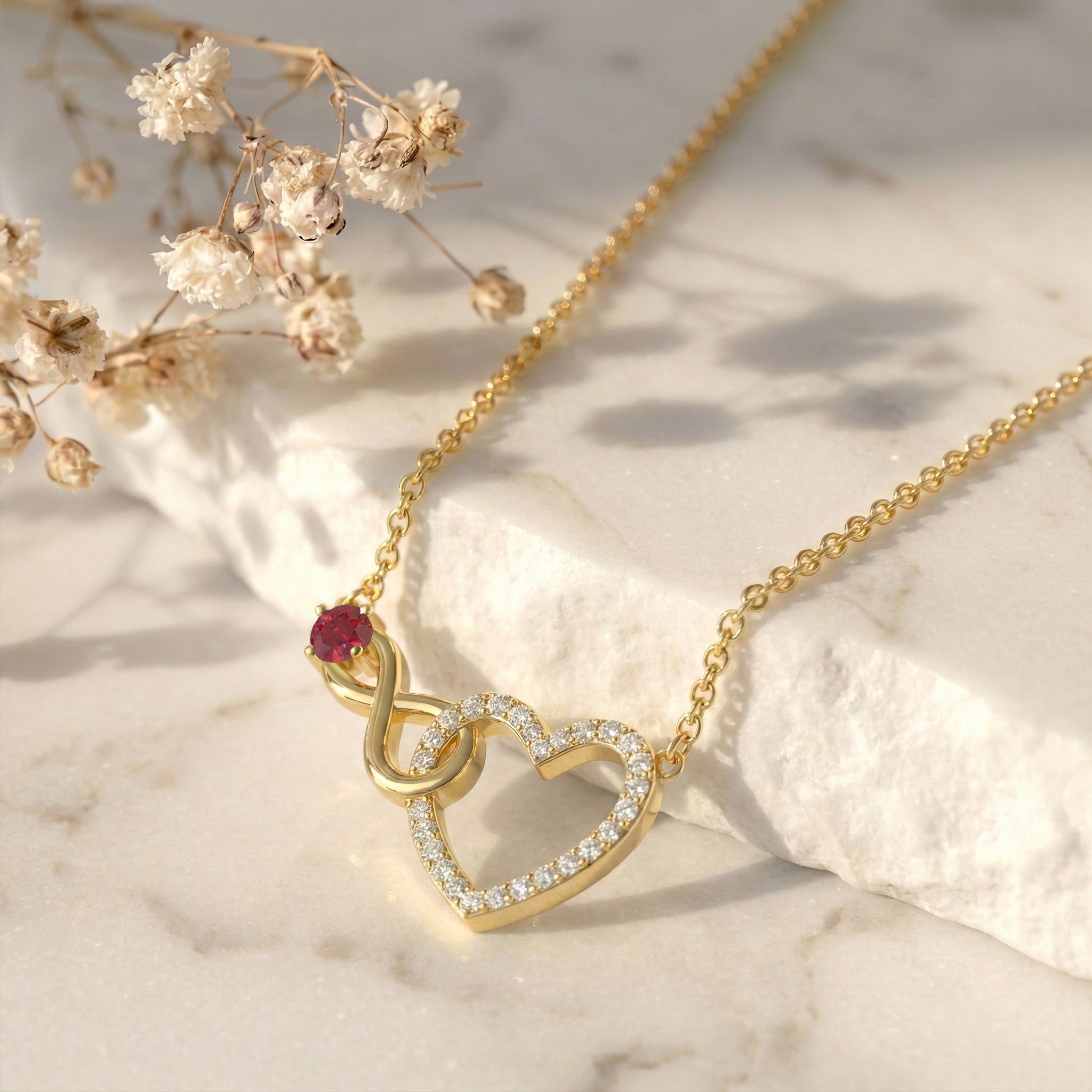 Ruby Round Infinity Heart Pendant Necklace in Yellow Gold Plated 0.45ct