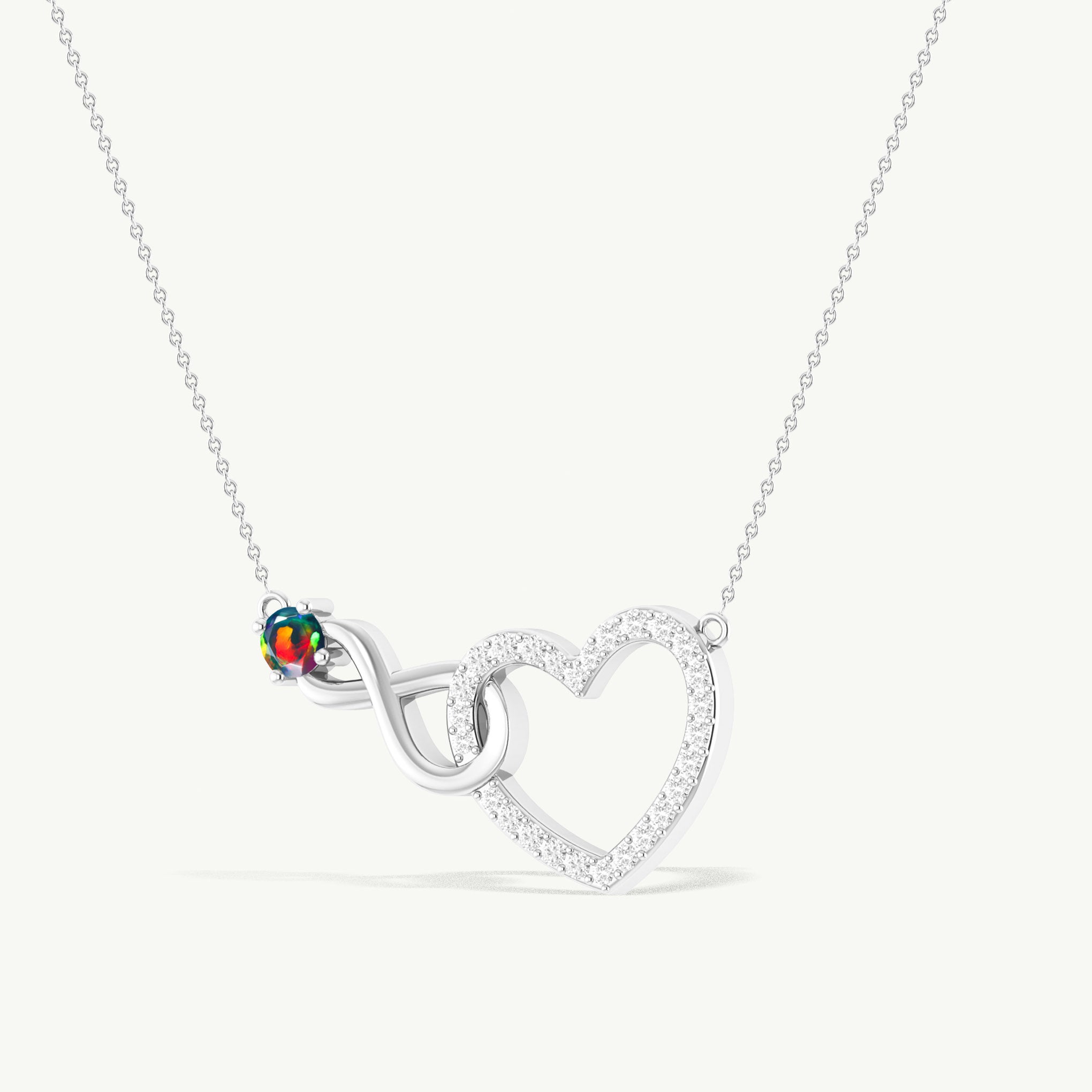 Black Opal Round Infinity Heart Pendant Necklace in 925 Sterling Silver
