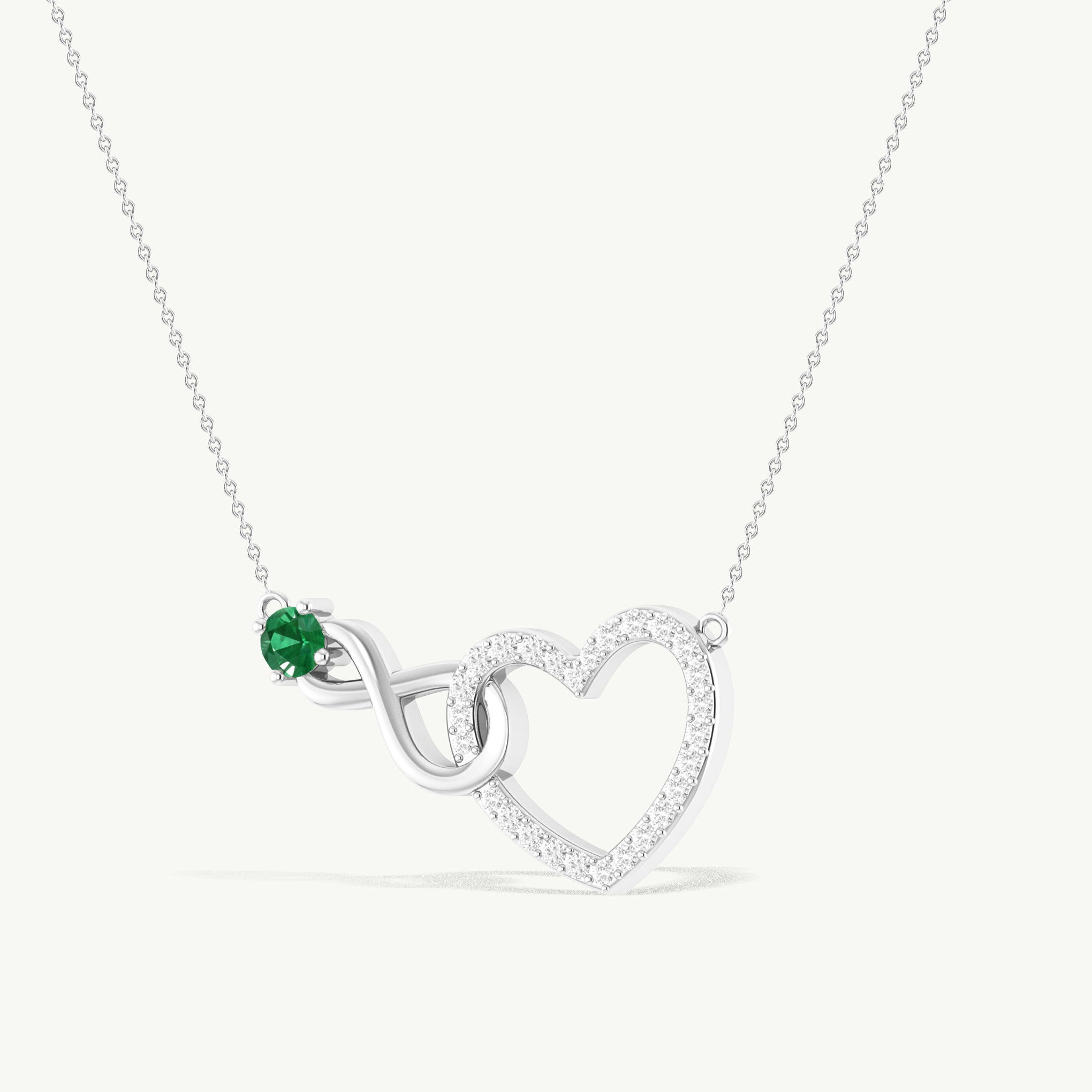 Emerald Round Infinity Heart Pendant Necklace in 925 Sterling Silver