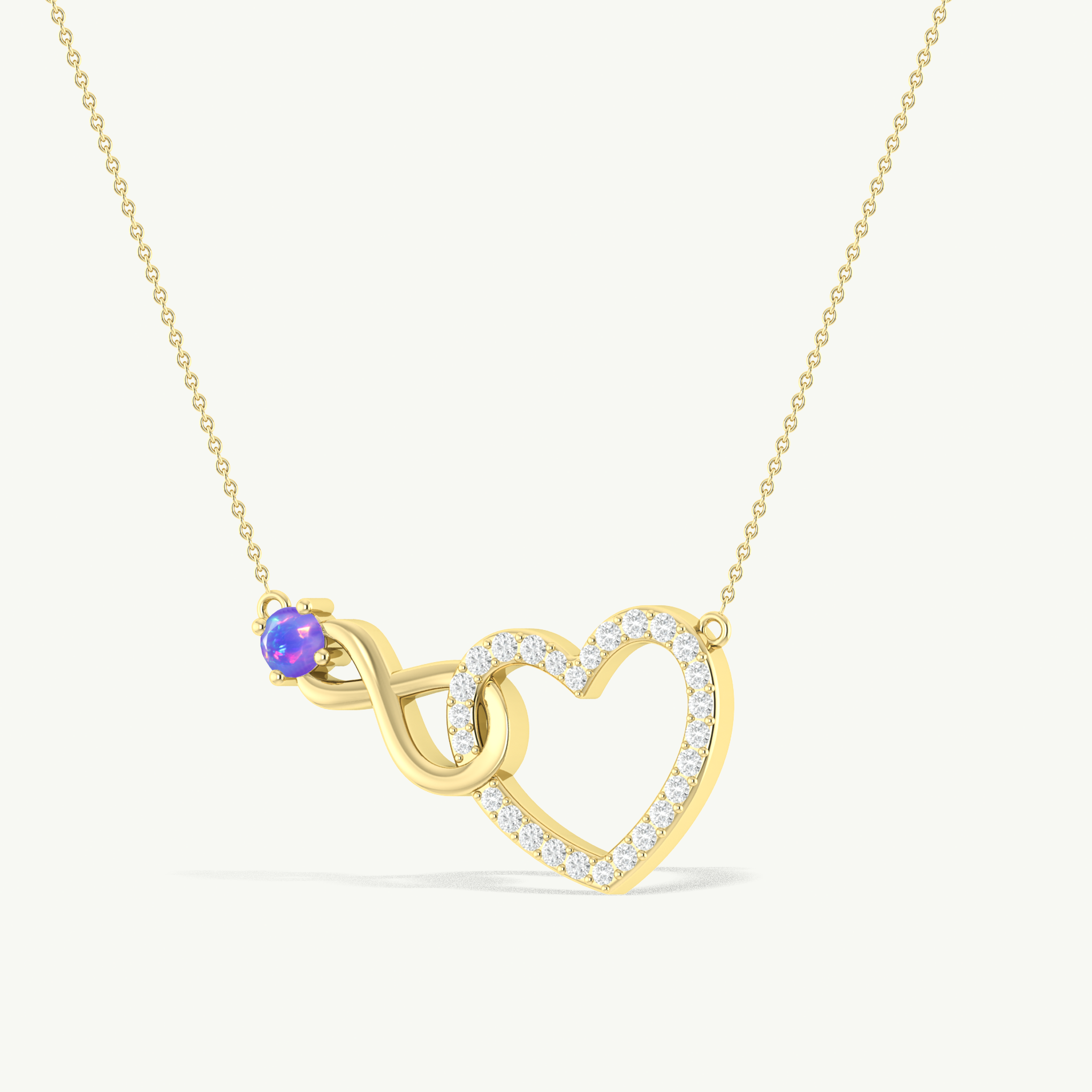 Lavender Opal Round Infinity Heart Pendant Necklace in 925 Sterling Silver