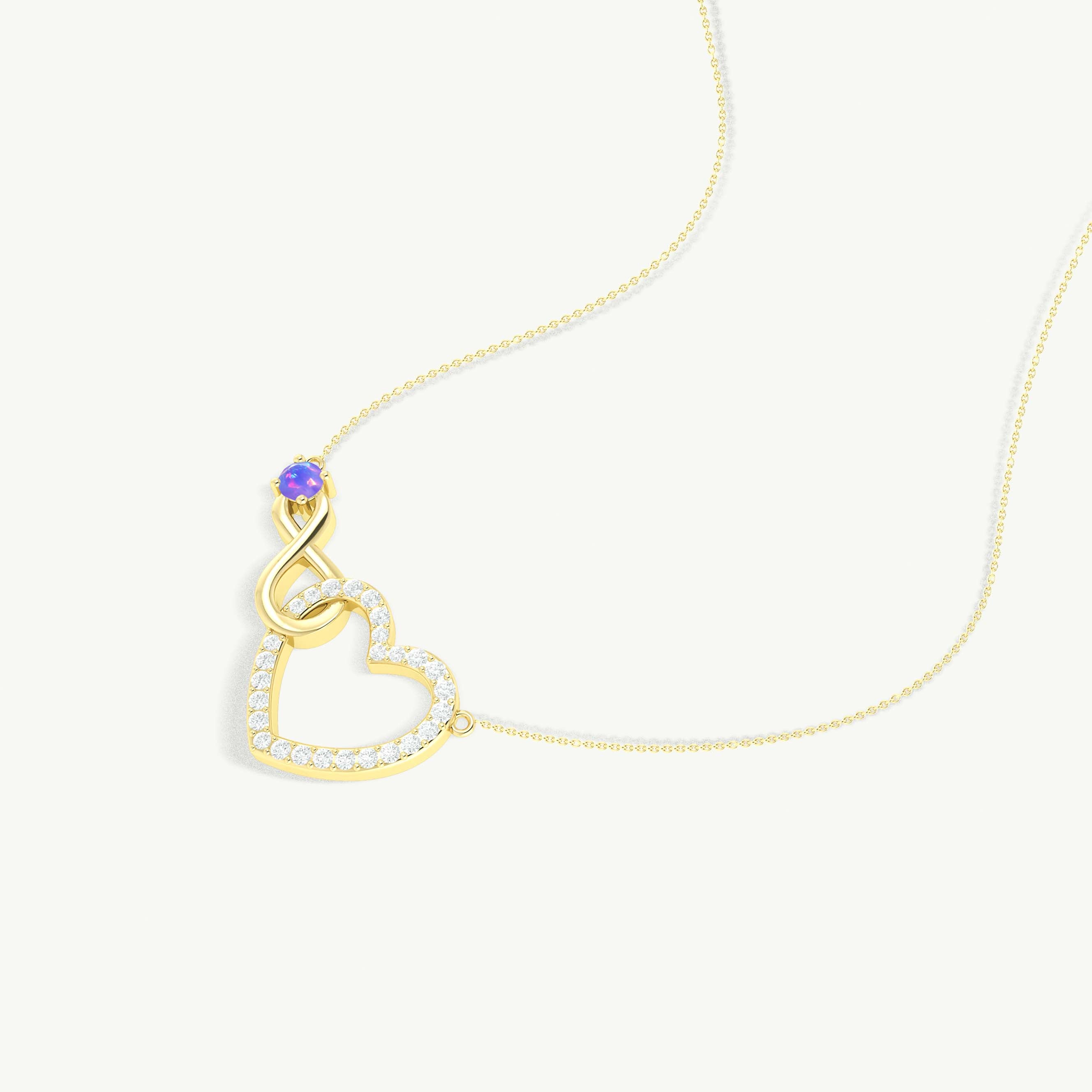 Lavender Opal Round Infinity Heart Pendant Necklace in 925 Sterling Silver
