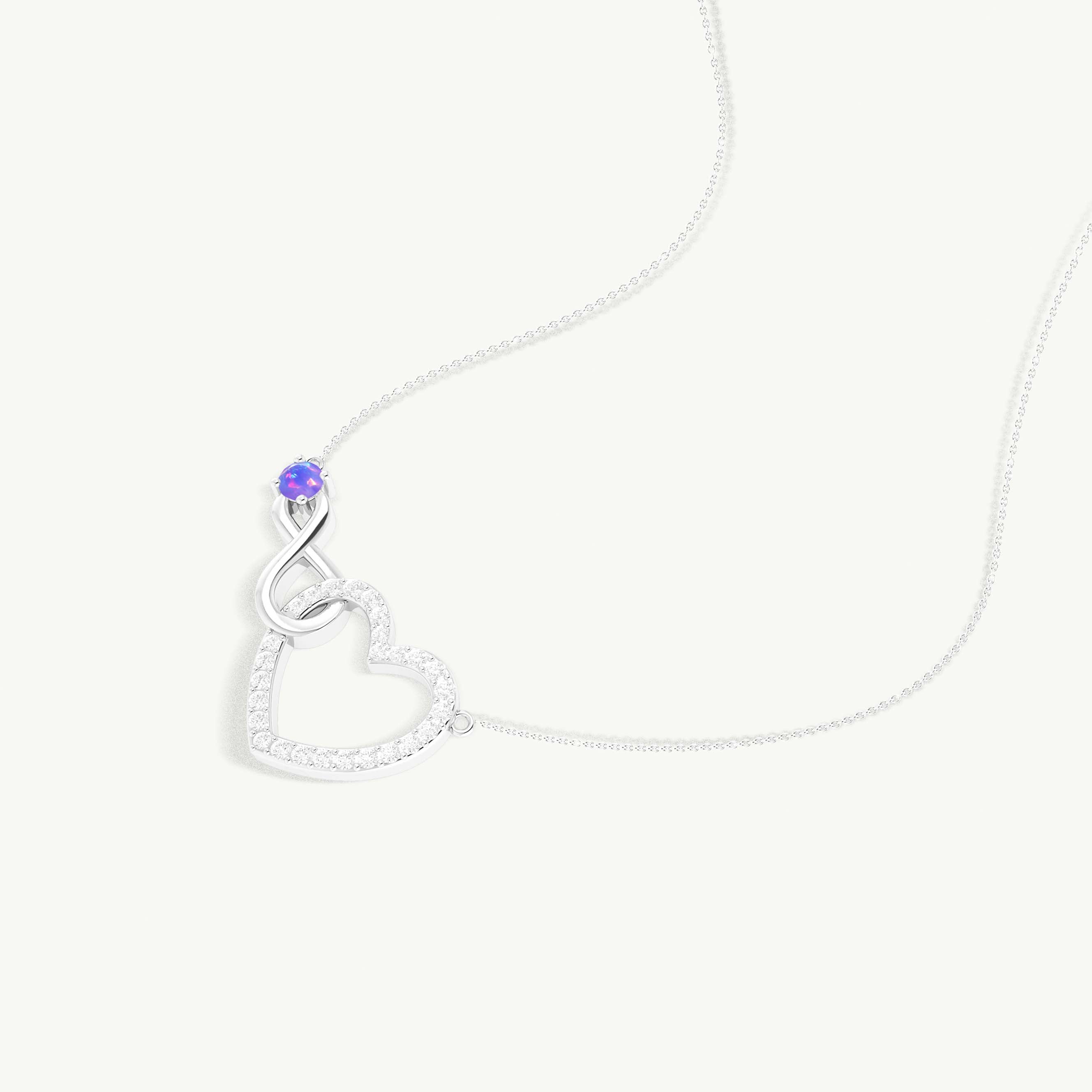 Lavender Opal Round Infinity Heart Pendant Necklace in 925 Sterling Silver