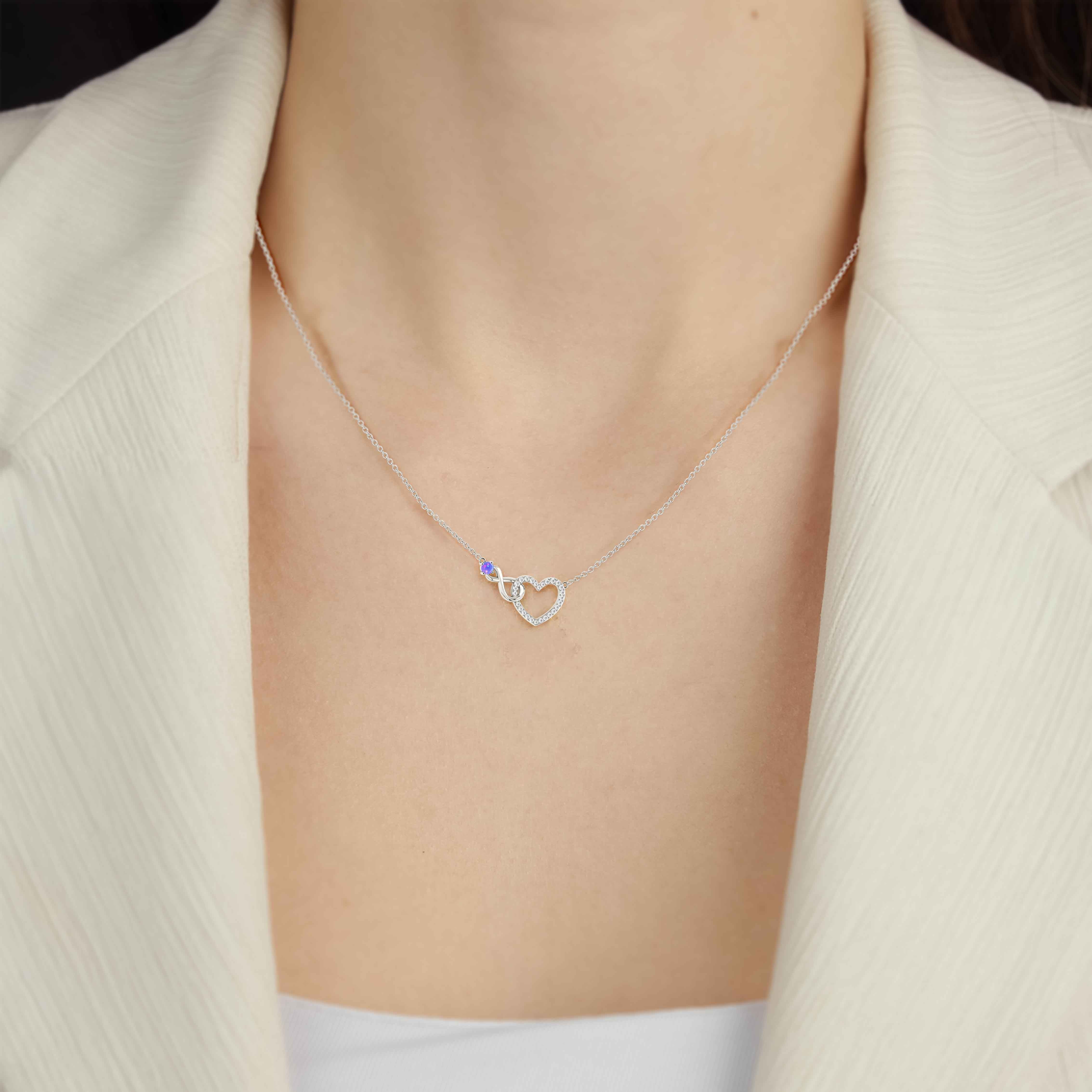 Lavender Opal Round Infinity Heart Pendant Necklace in 925 Sterling Silver