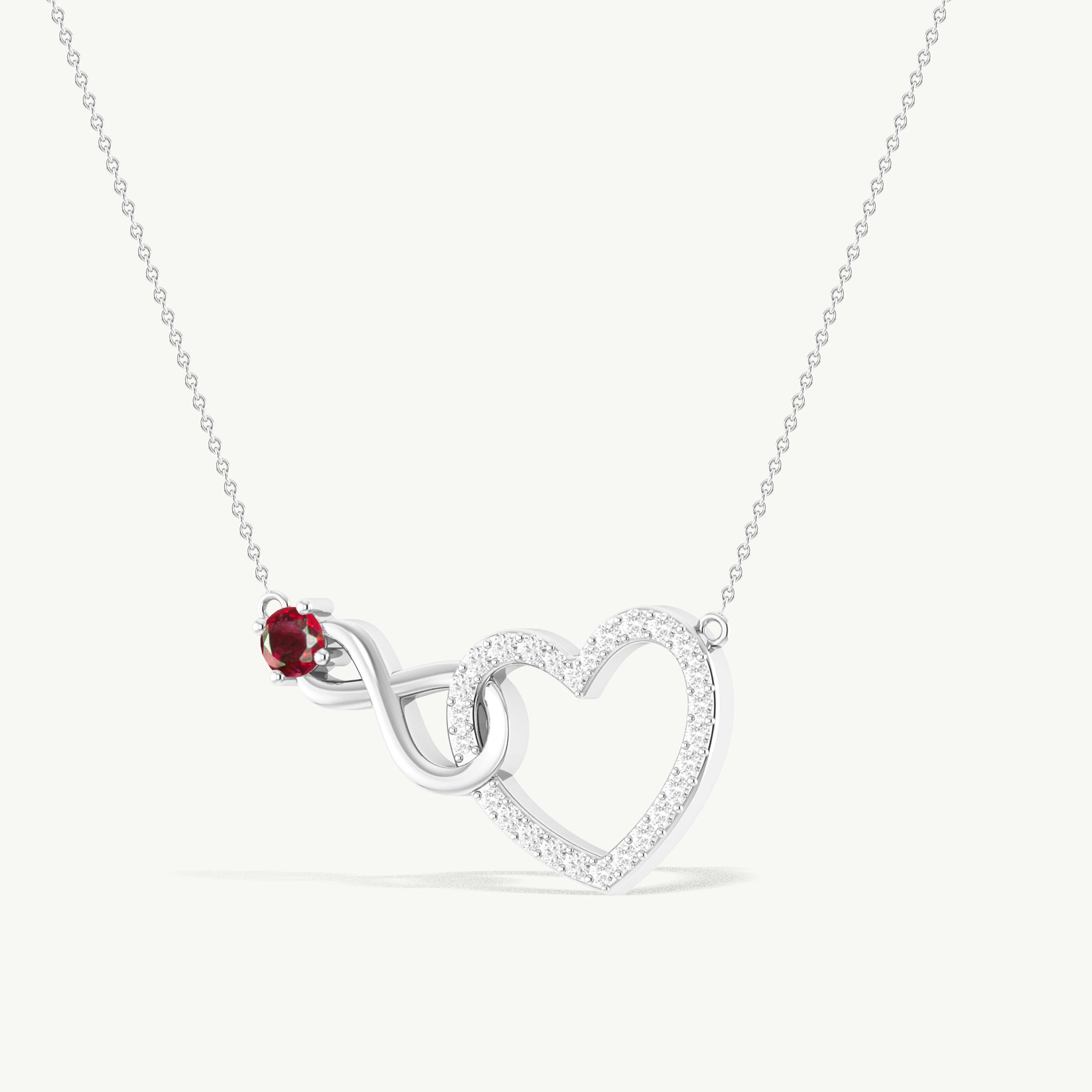 Ruby Round Infinity Heart Pendant Necklace in 925 Sterling Silver