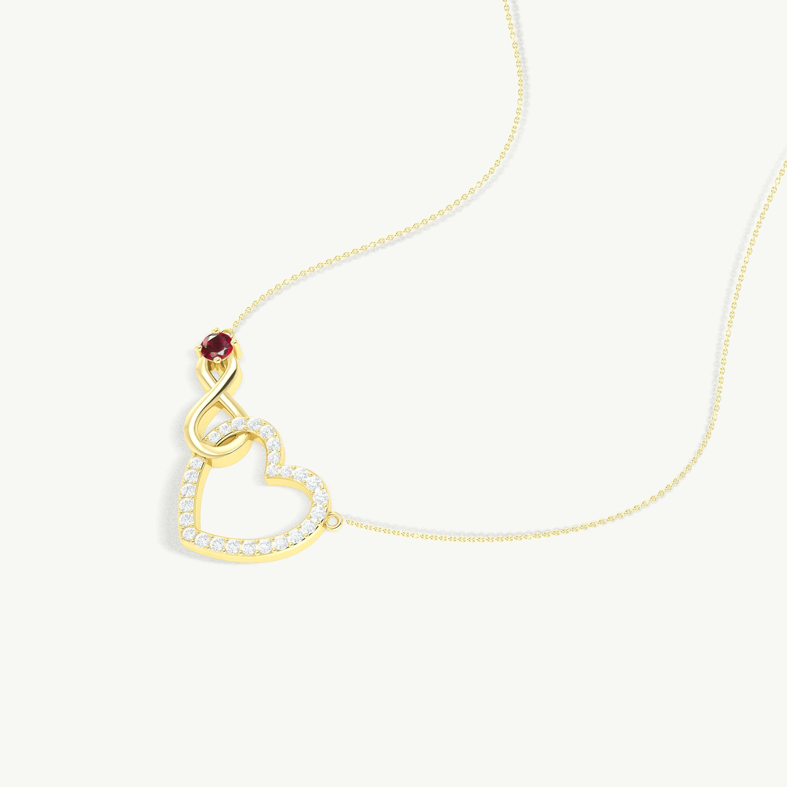 Ruby Round Infinity Heart Pendant Necklace in 925 Sterling Silver