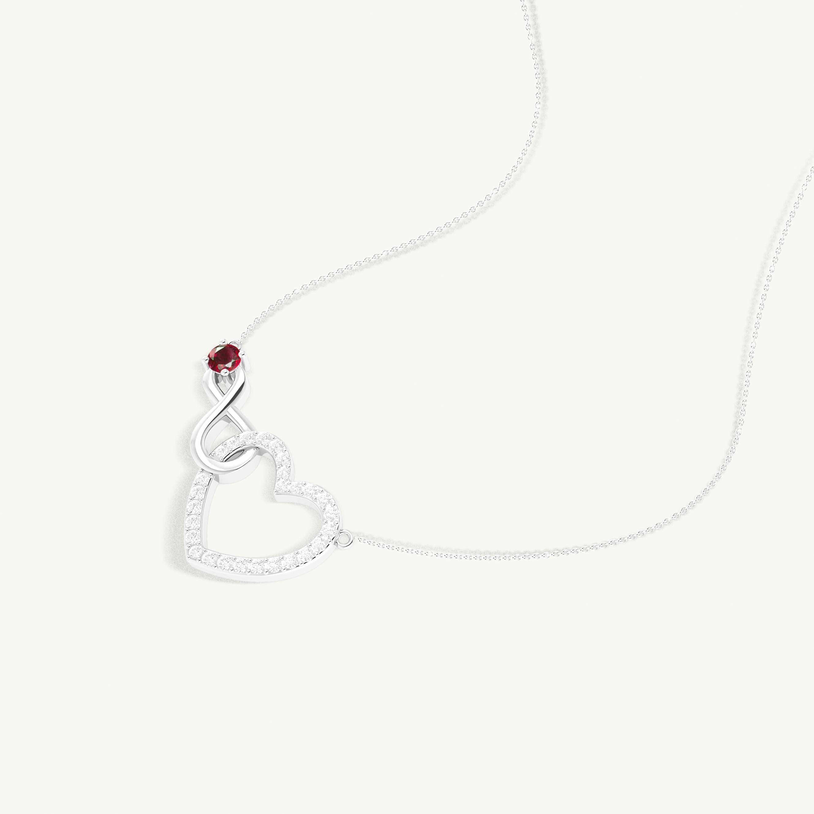 Ruby Round Infinity Heart Pendant Necklace in 925 Sterling Silver