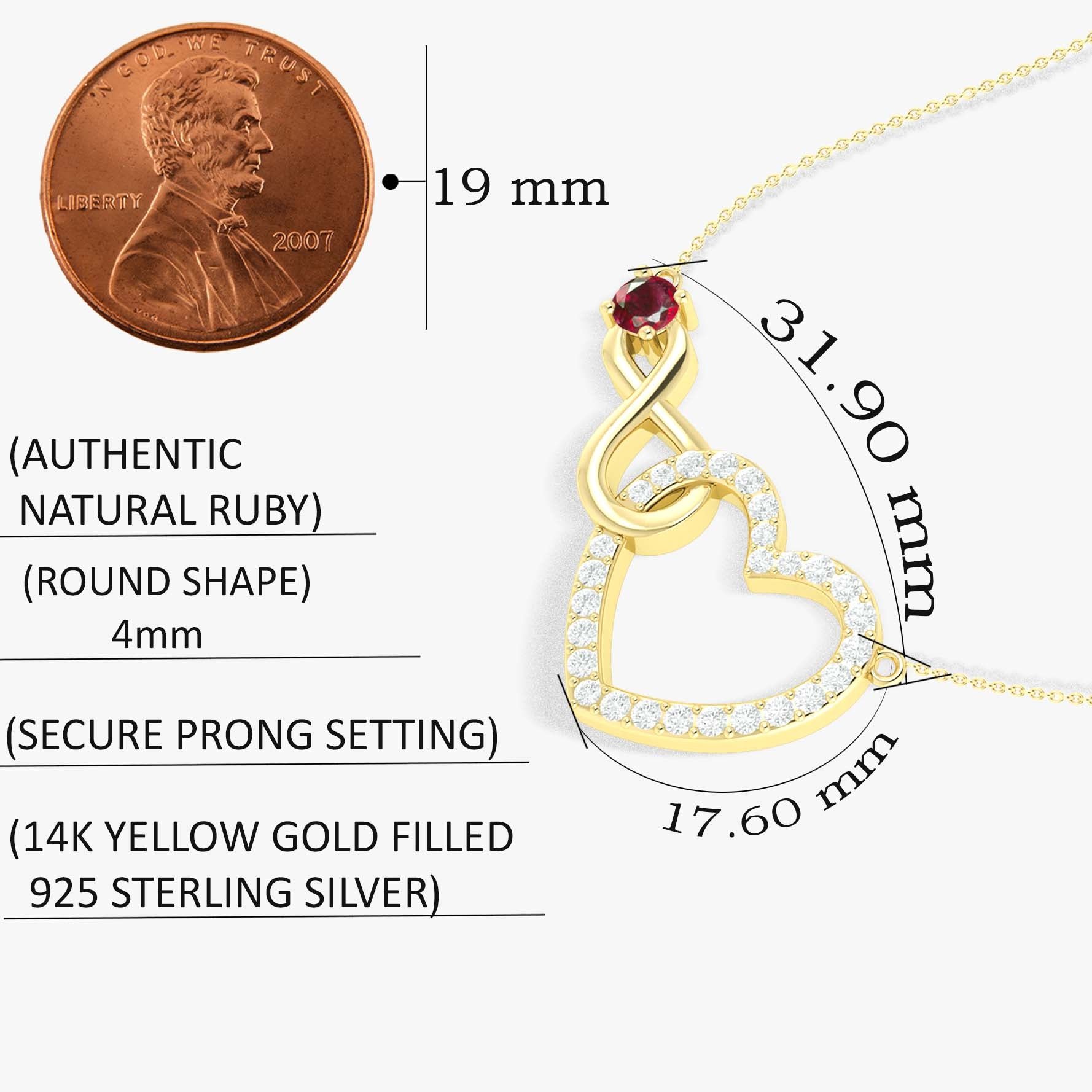 Ruby Round Infinity Heart Pendant Necklace in 925 Sterling Silver