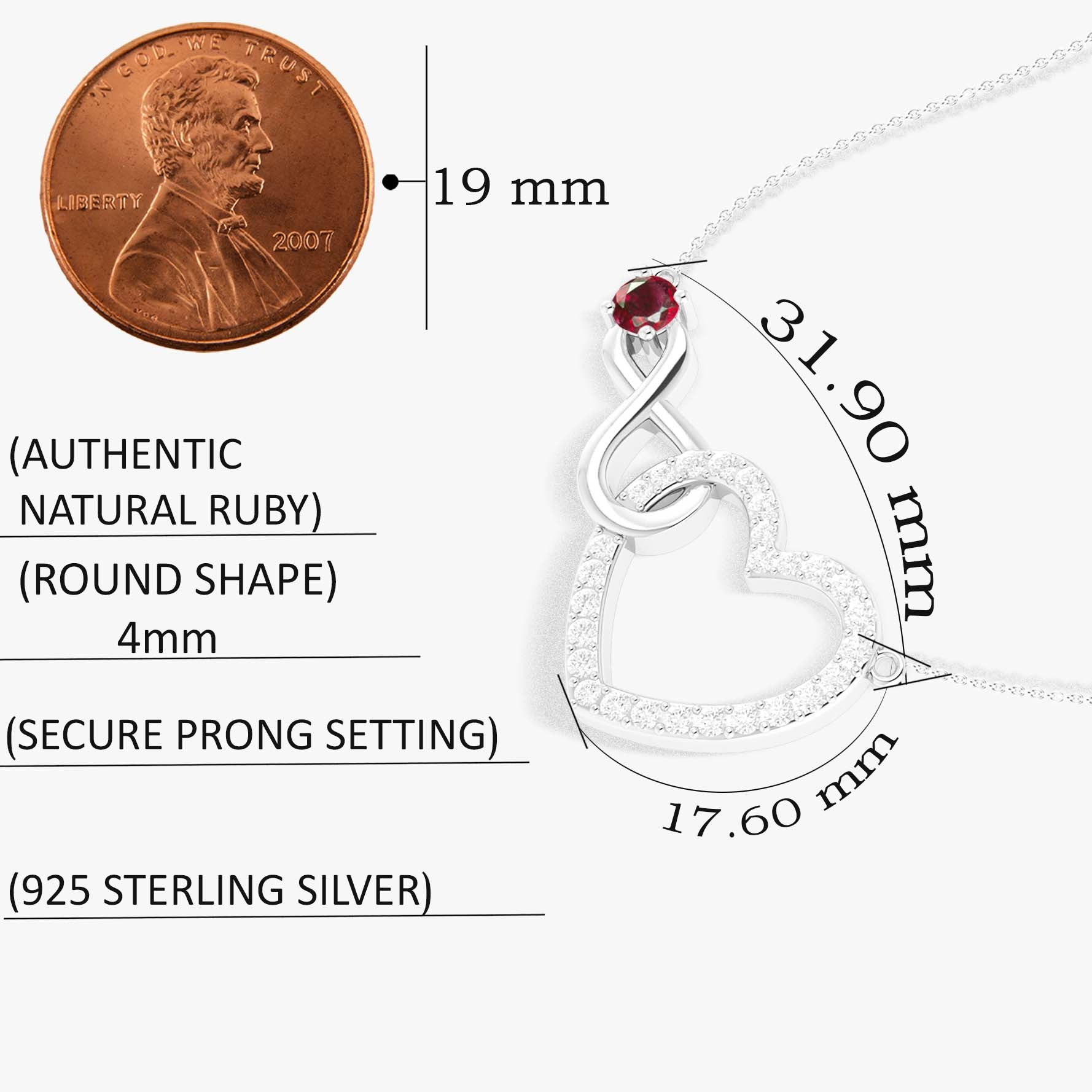 Ruby Round Infinity Heart Pendant Necklace in 925 Sterling Silver