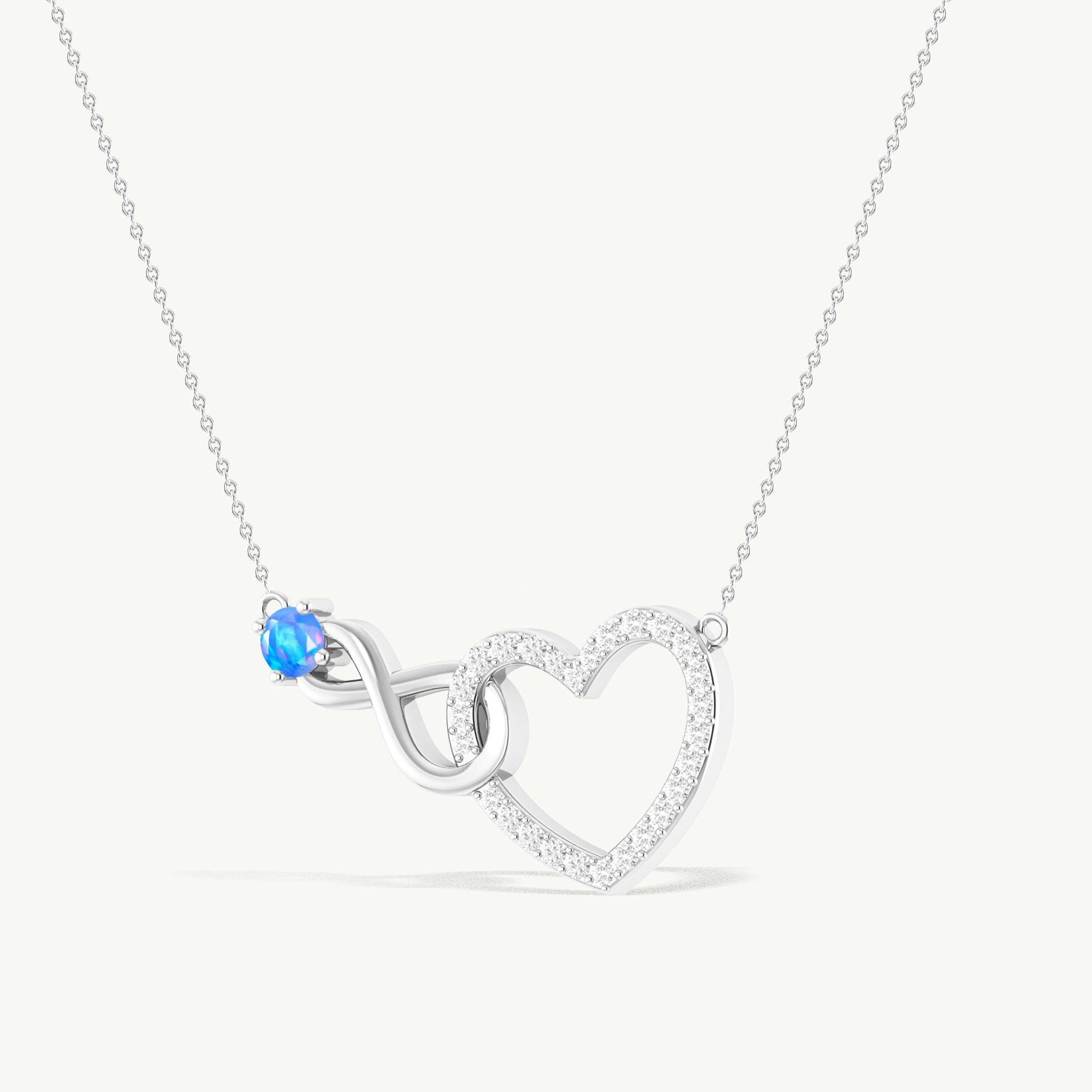 Blue Opal Round Infinity Heart Pendant Necklace in 925 Sterling Silver