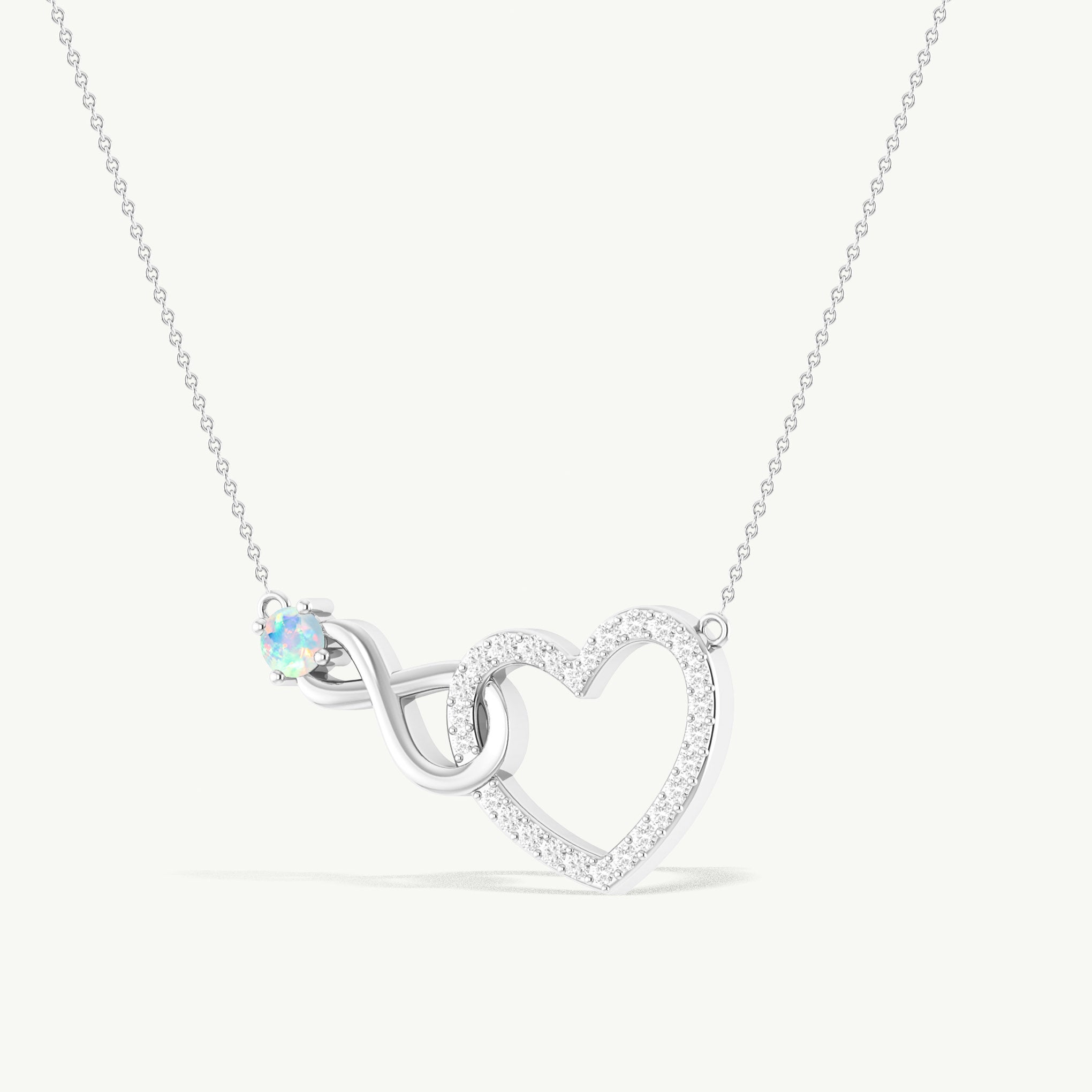 White Opal Round Infinity Heart Pendant Necklace in 925 Sterling Silver