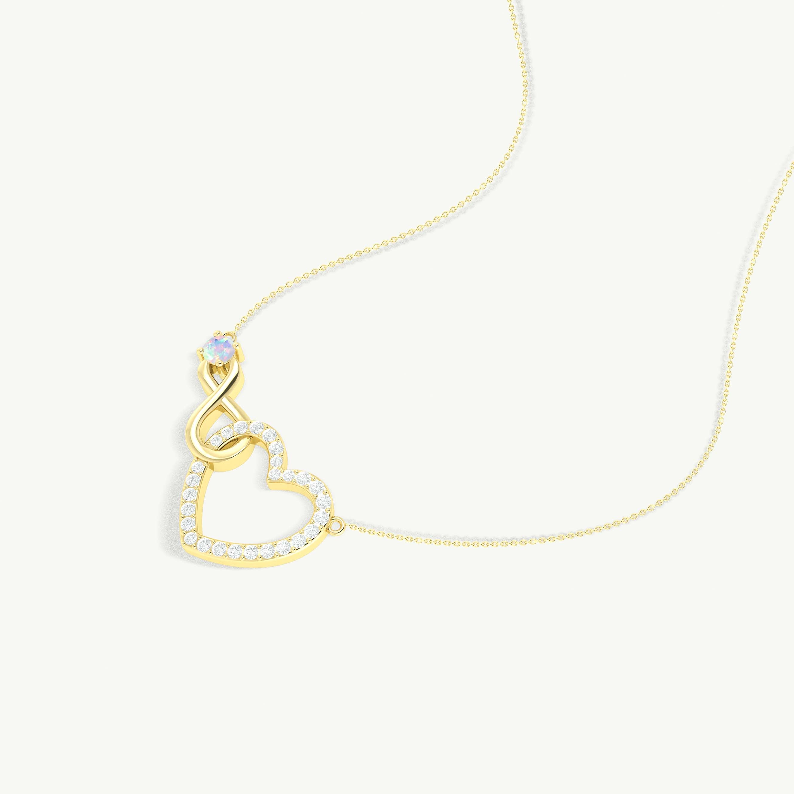 White Opal Round Infinity Heart Pendant Necklace in 925 Sterling Silver