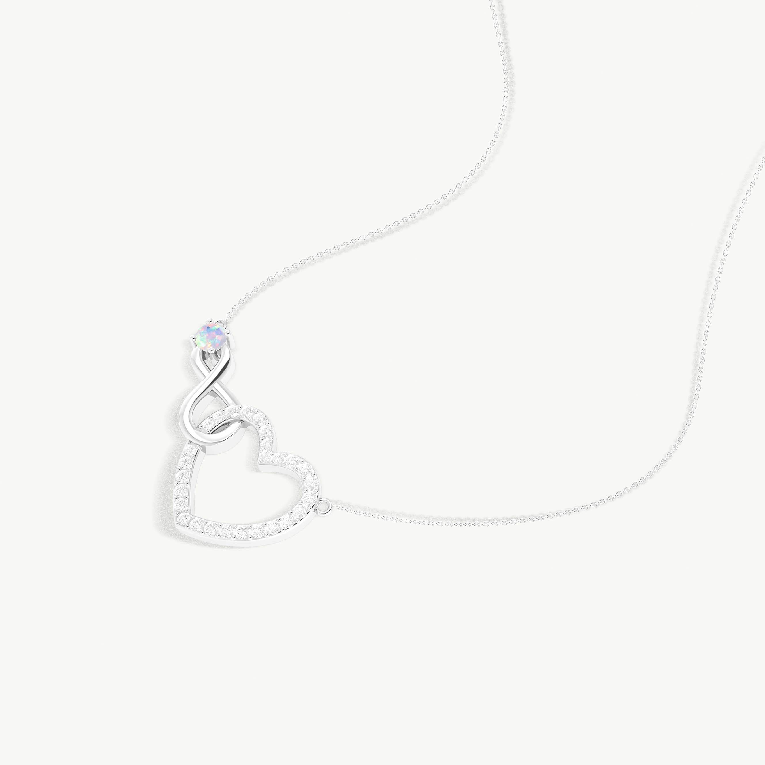 White Opal Round Infinity Heart Pendant Necklace in 925 Sterling Silver