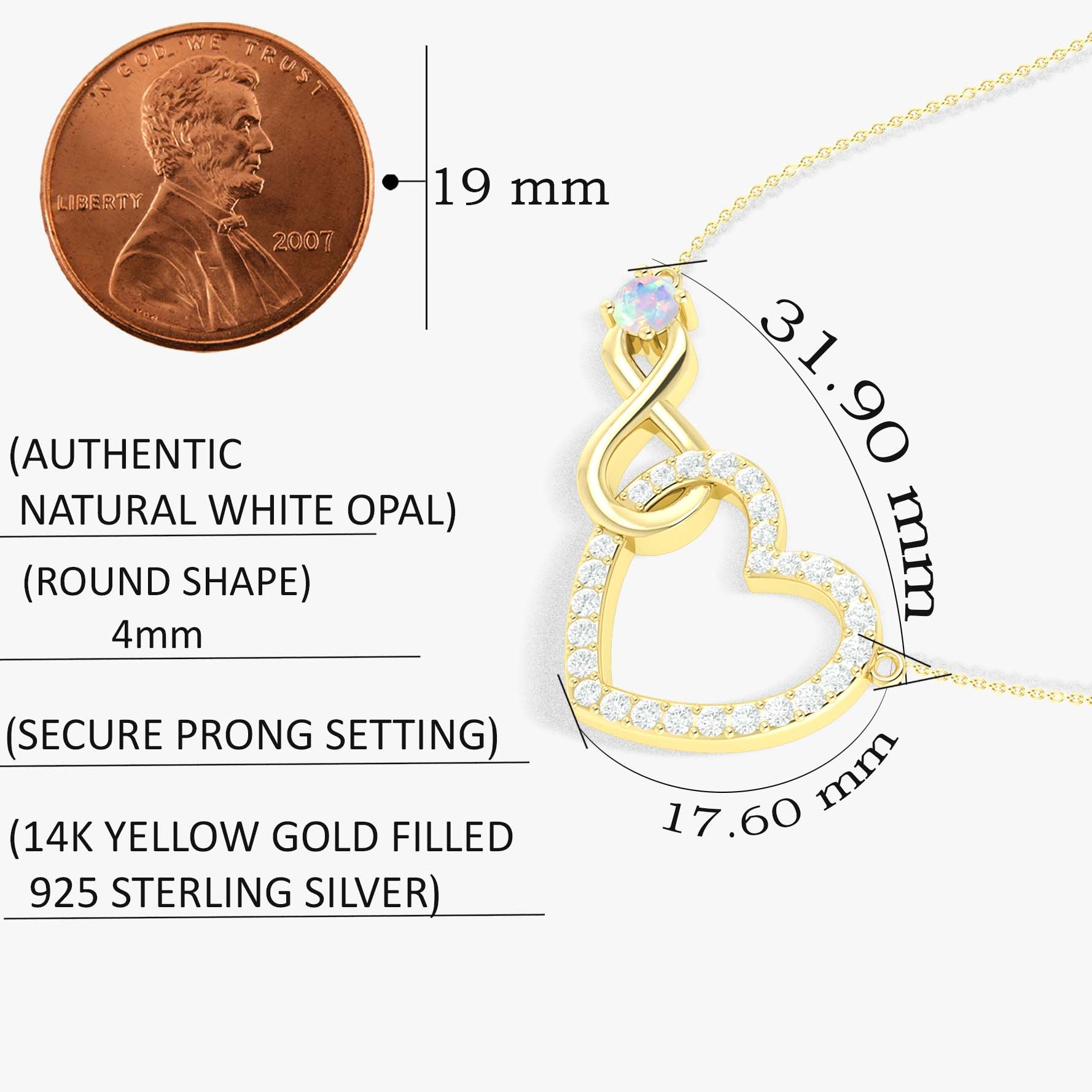 White Opal Round Infinity Heart Pendant Necklace in 925 Sterling Silver