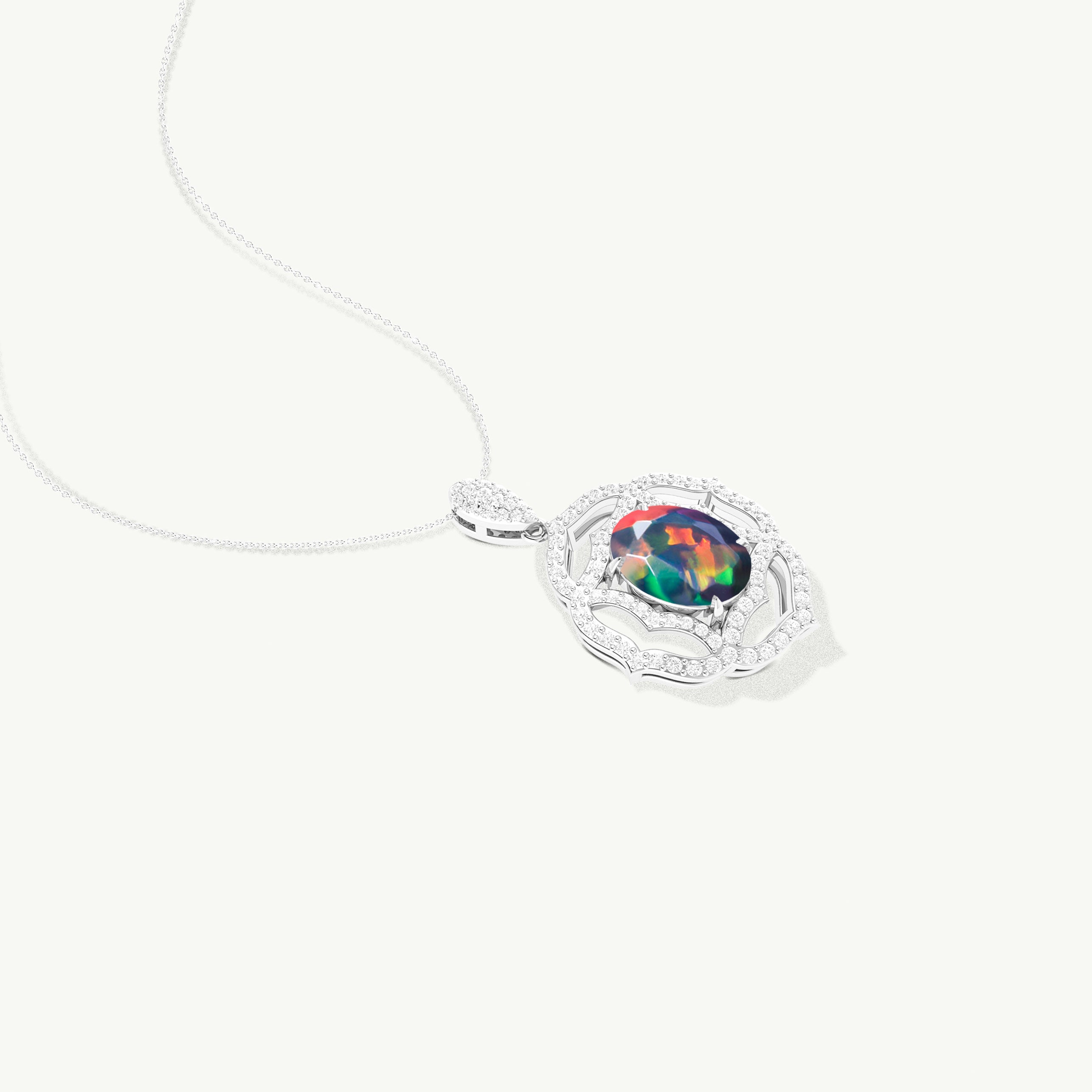 Multifire Black Opal Gemstone Charm Pendant Necklace