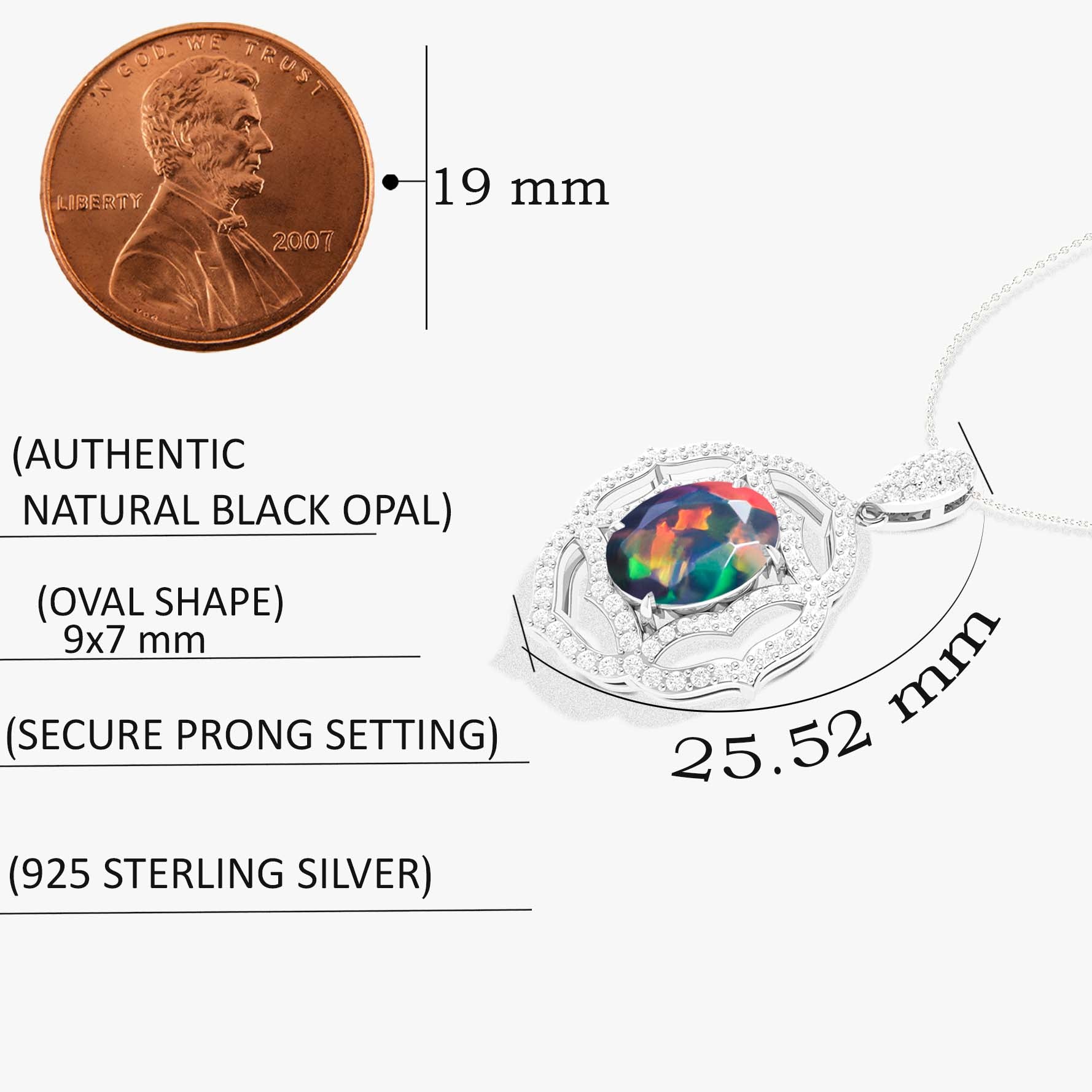 Multifire Black Opal Gemstone Charm Pendant Necklace