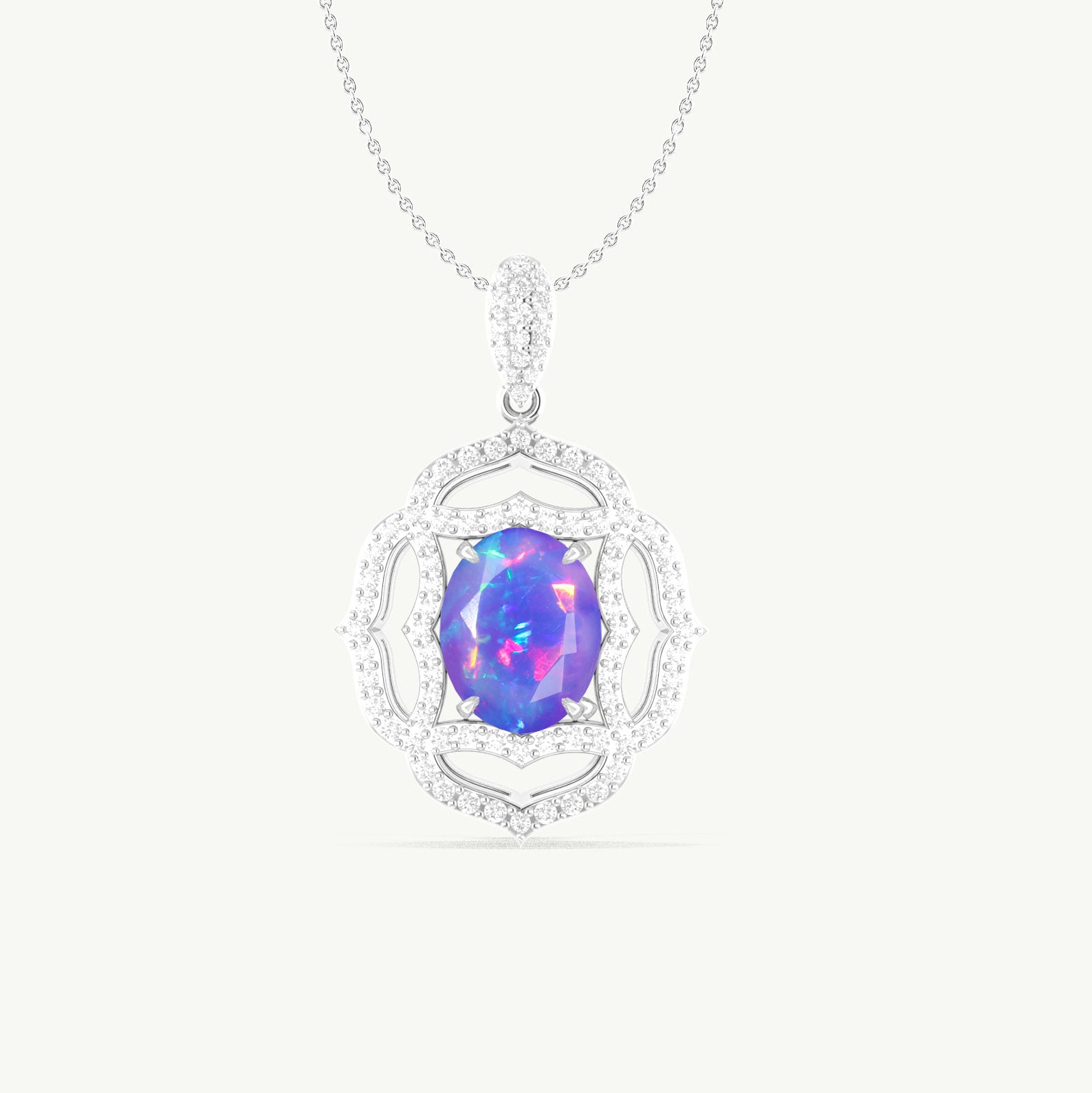 Multifire Lavender Opal Gemstone Charm Pendant Necklace