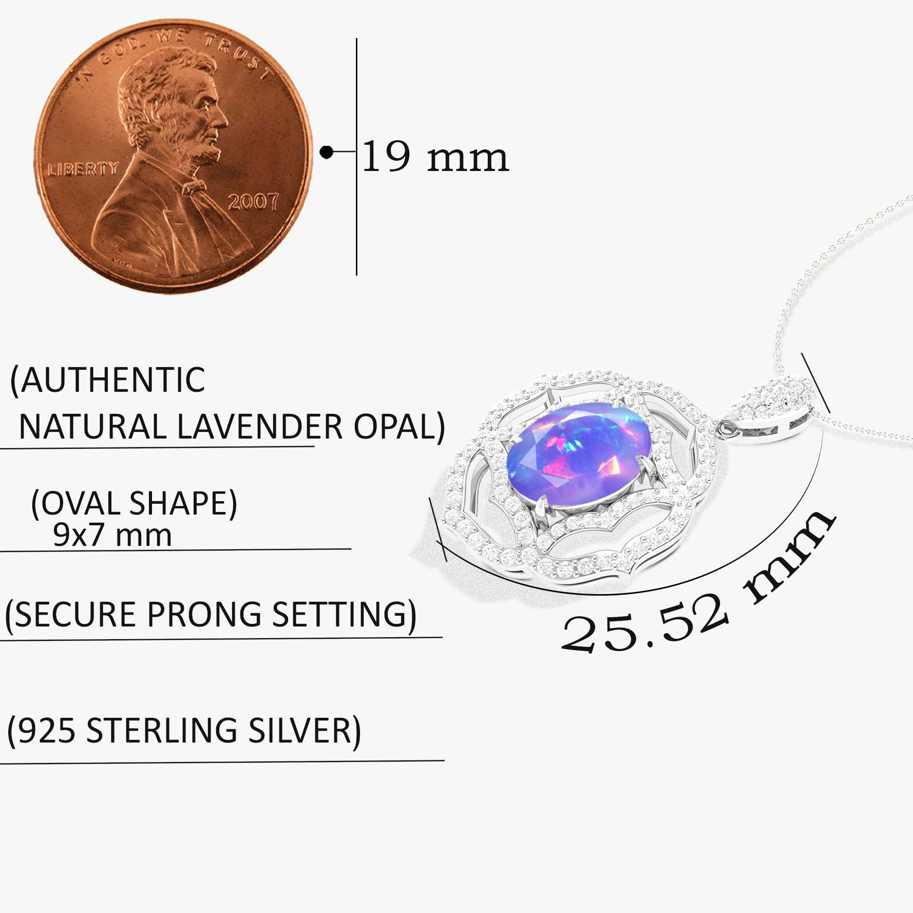 Multifire Lavender Opal Gemstone Charm Pendant Necklace