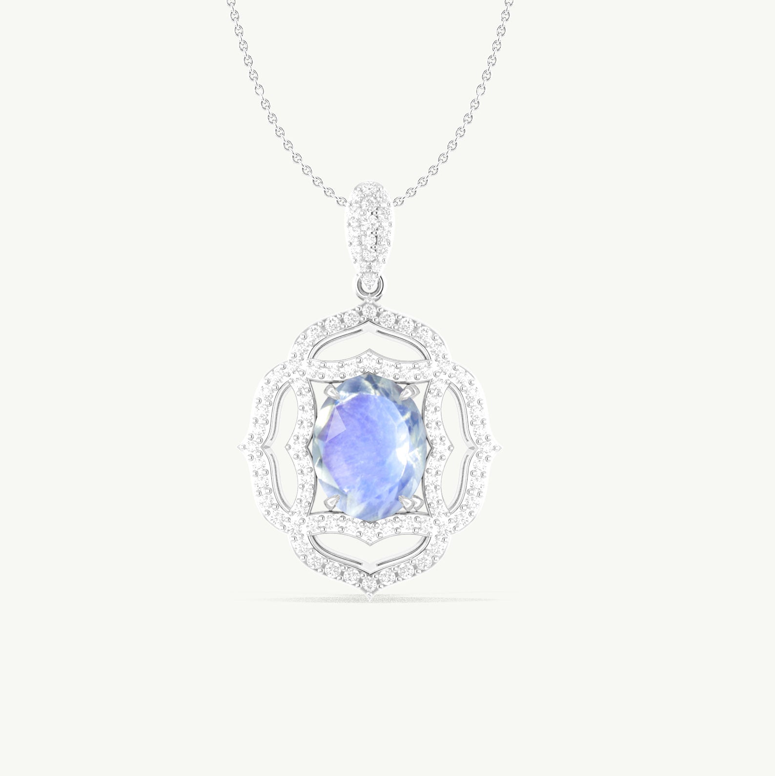 Natural White Rainbow Moonstone Charm Pendant Necklace