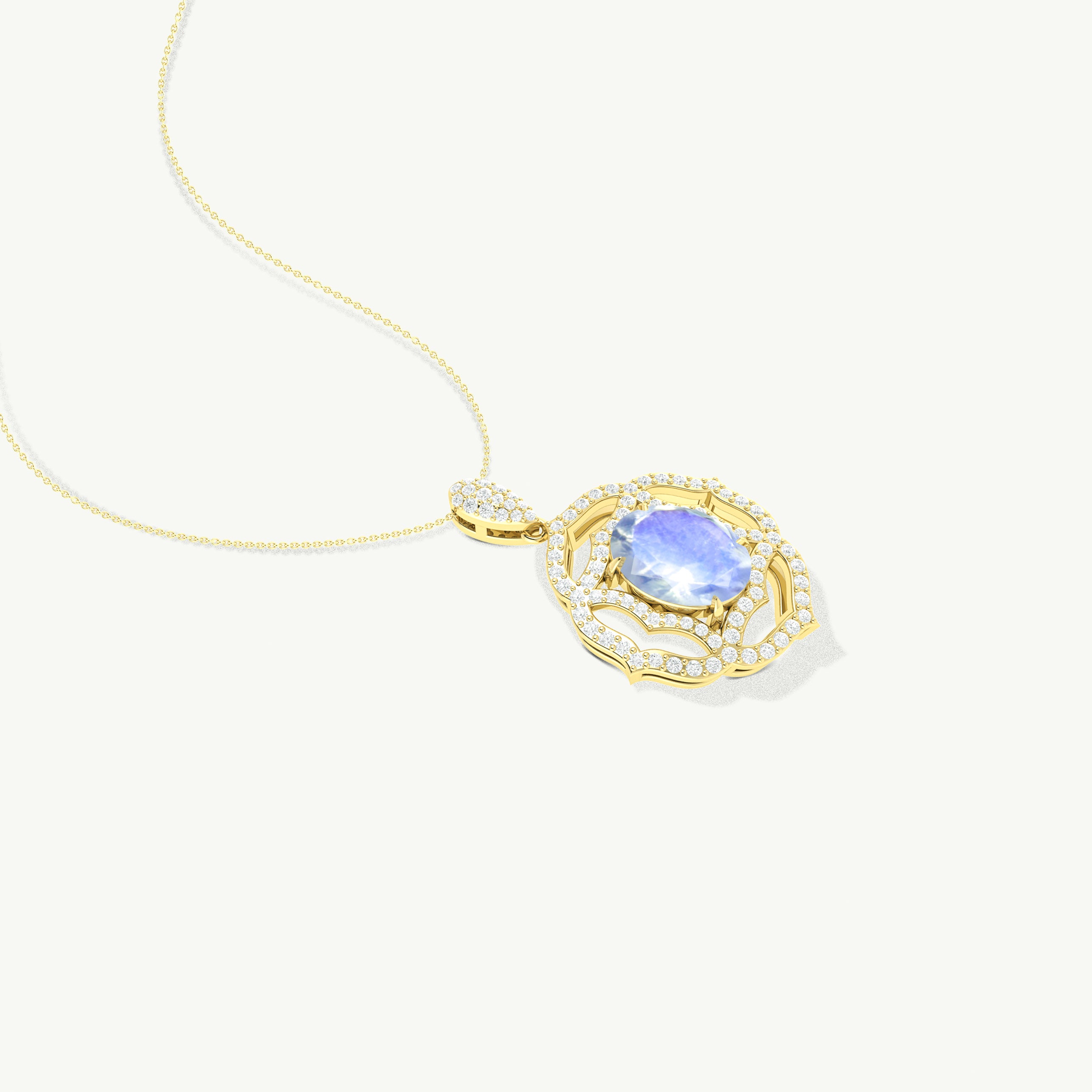 Natural White Rainbow Moonstone Charm Pendant Necklace
