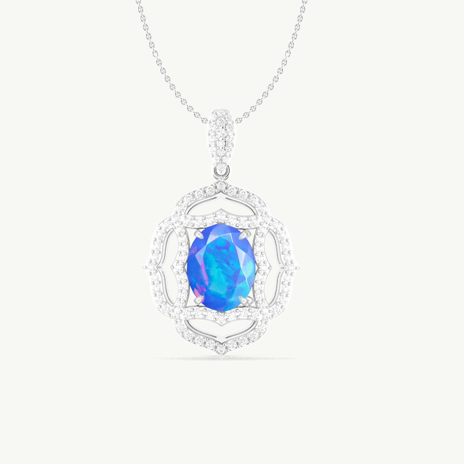 Multifire Blue Opal Gemstone Charm Pendant Necklace