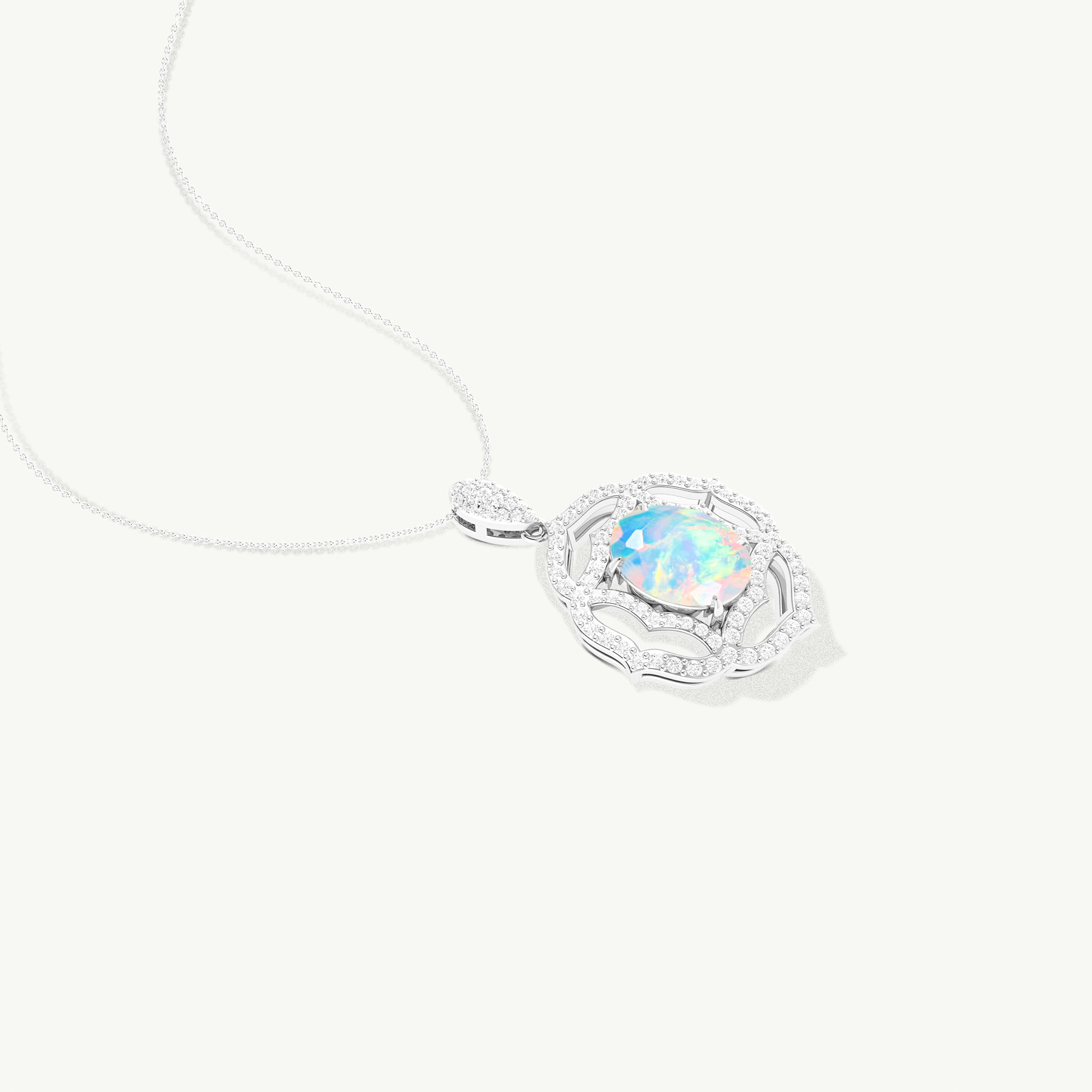 Multifire White Opal Gemstone Charm Pendant Necklace