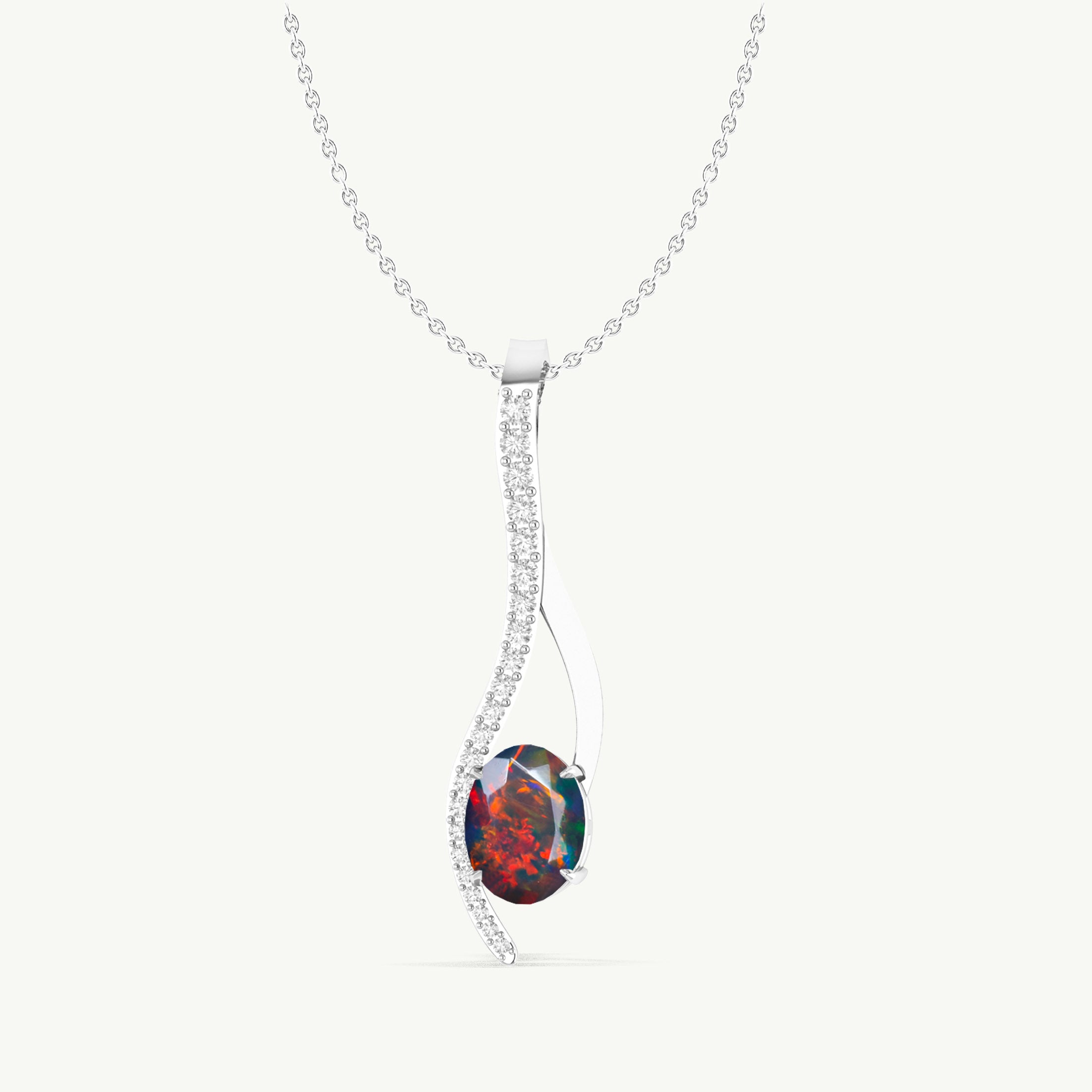Black Opal Oval Swirl Pendant Necklace in 925 Sterling Silver 1.2ct