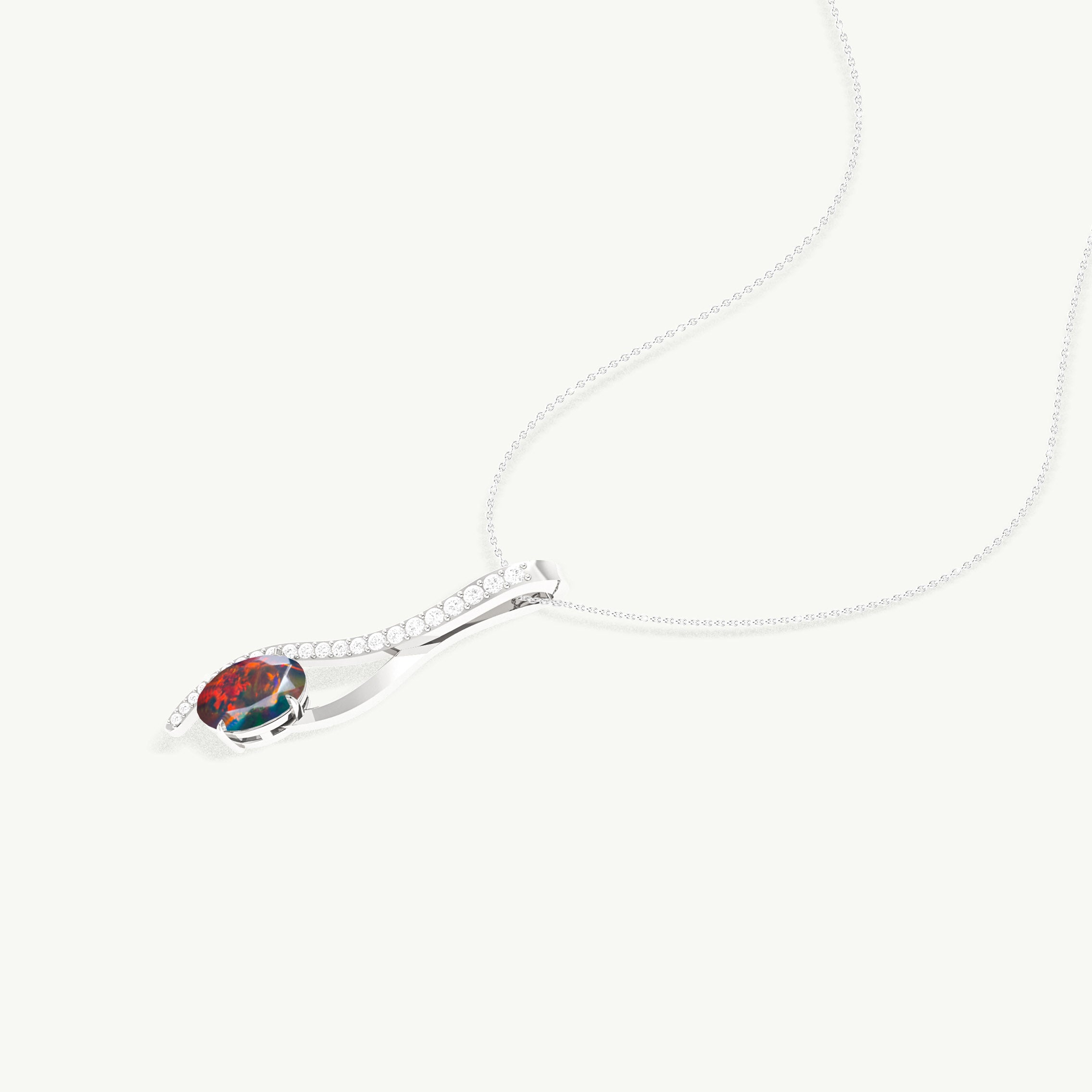 Black Opal Oval Swirl Pendant Necklace in 925 Sterling Silver 1.2ct