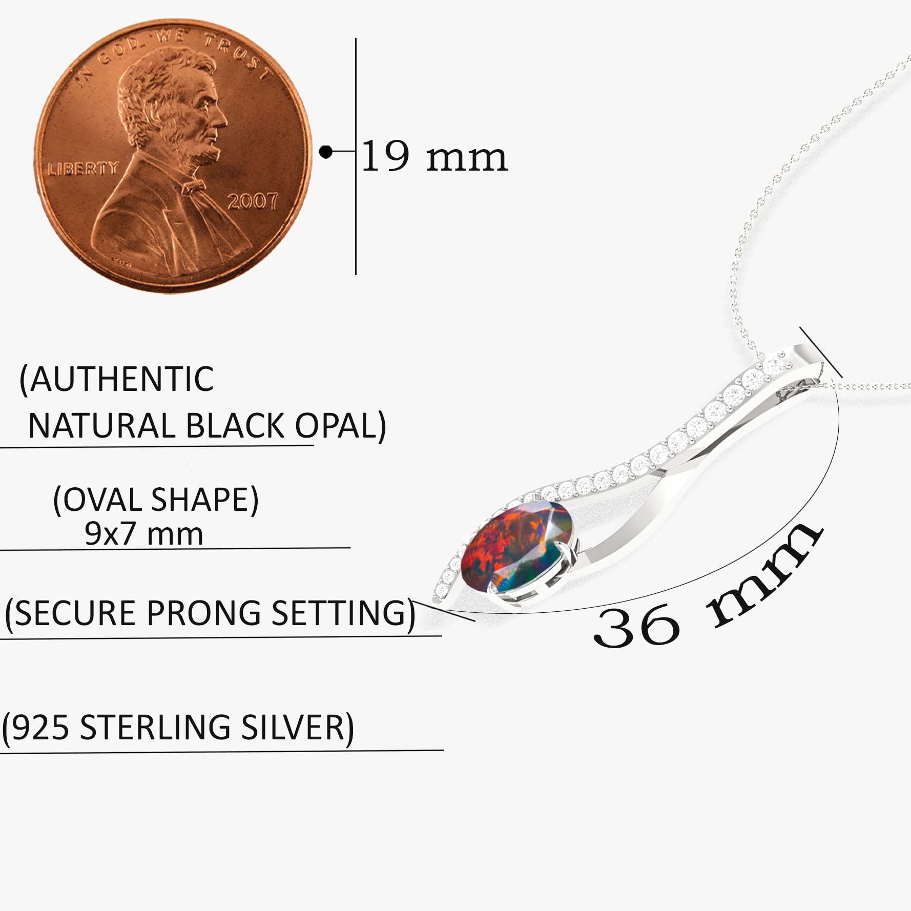 Black Opal Oval Swirl Pendant Necklace in 925 Sterling Silver 1.2ct