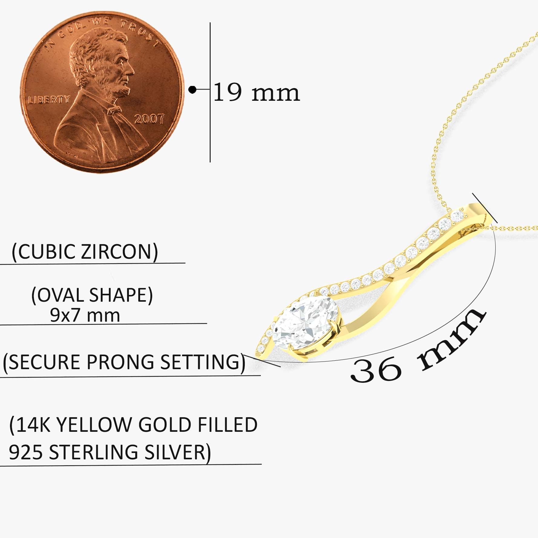 Cubic Zirconia Oval Swirl Pendant Necklace in 925 Sterling Silver 1.4ct