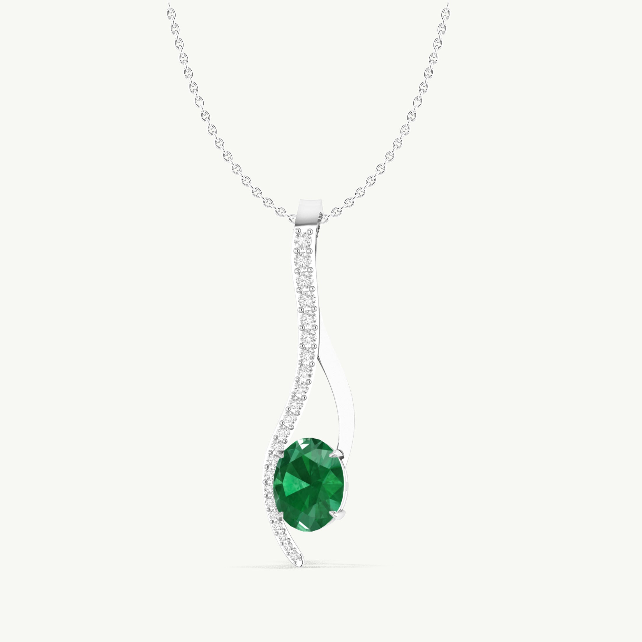 Emerald Oval Swirl Pendant Necklace in 925 Sterling Silver 1.4ct