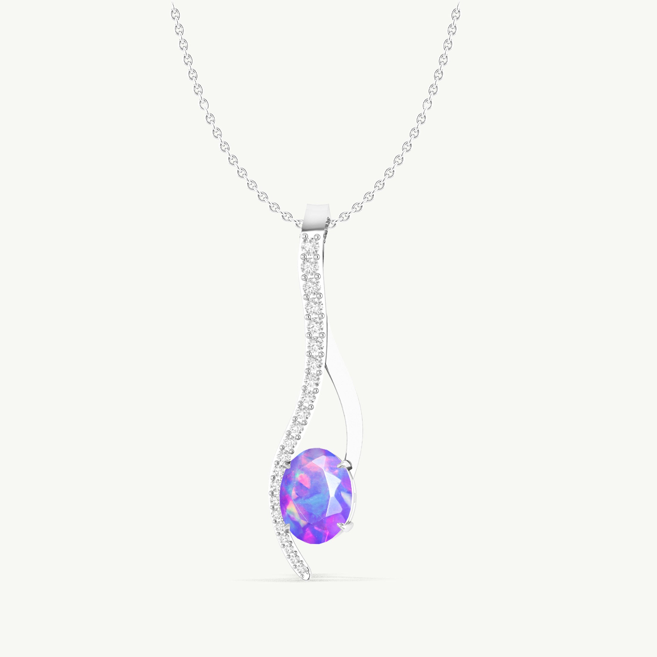 Lavender Opal Oval Swirl Pendant Necklace in 925 Sterling Silver 1.2ct