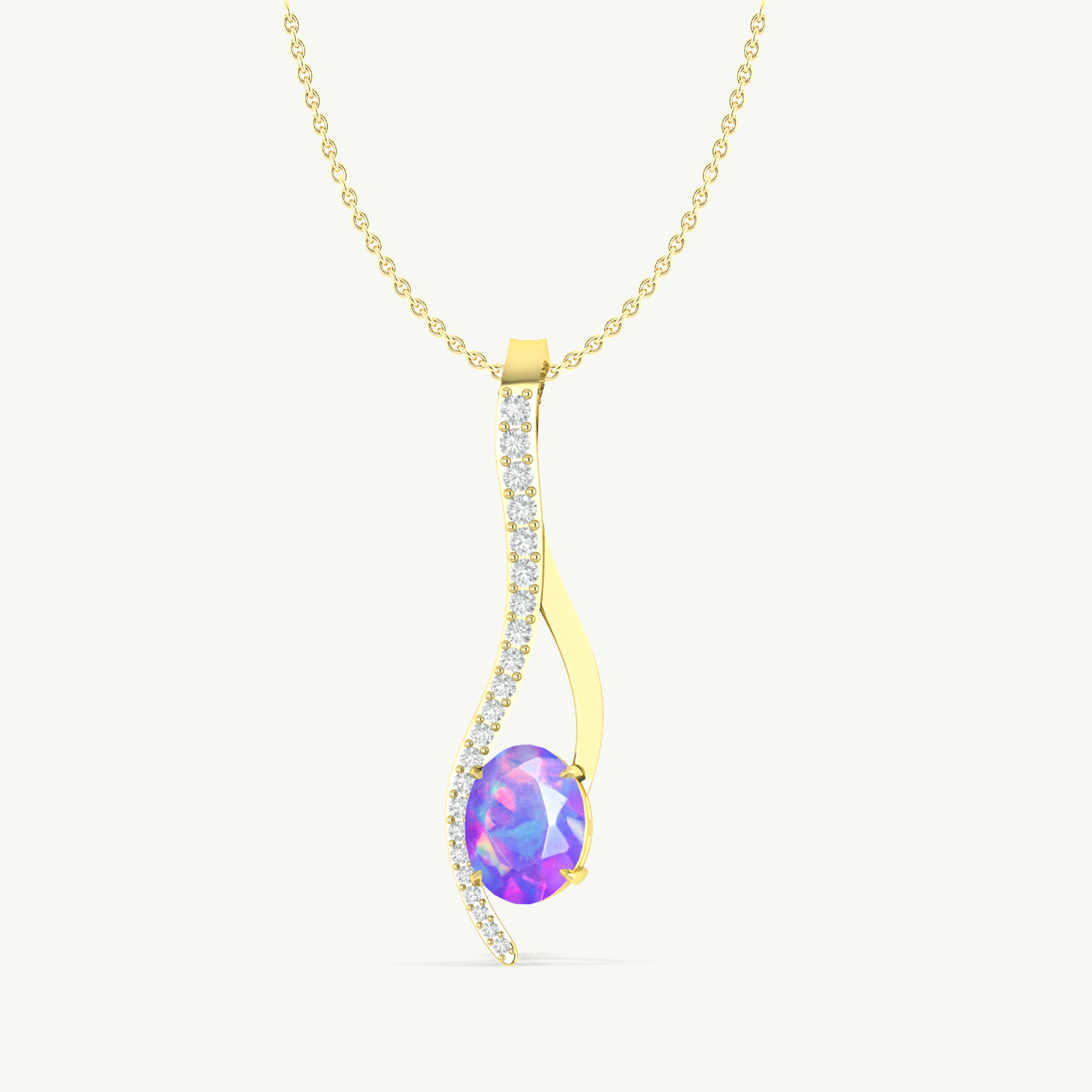 Lavender Opal Oval Swirl Pendant Necklace in 925 Sterling Silver 1.2ct