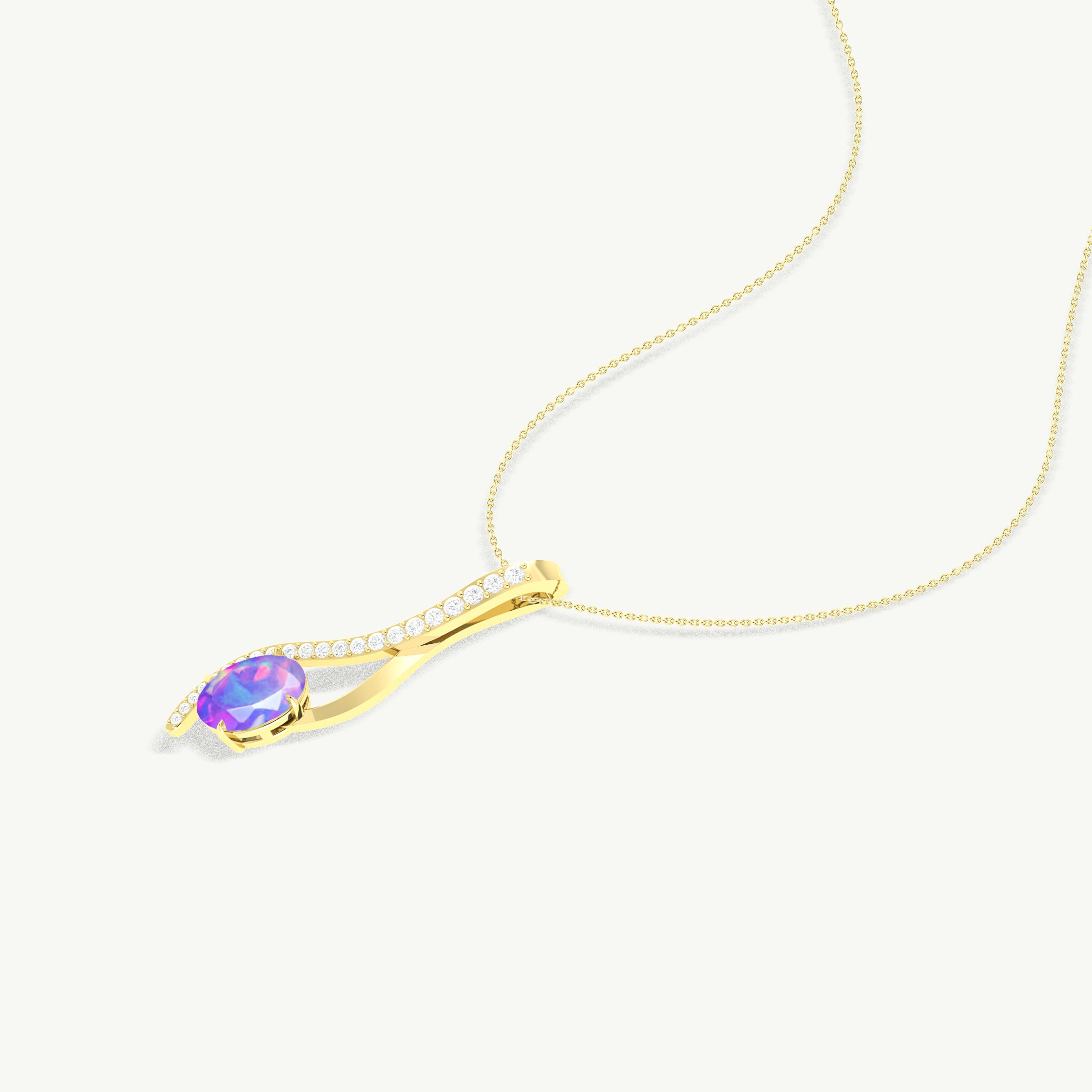 Lavender Opal Oval Swirl Pendant Necklace in 925 Sterling Silver 1.2ct