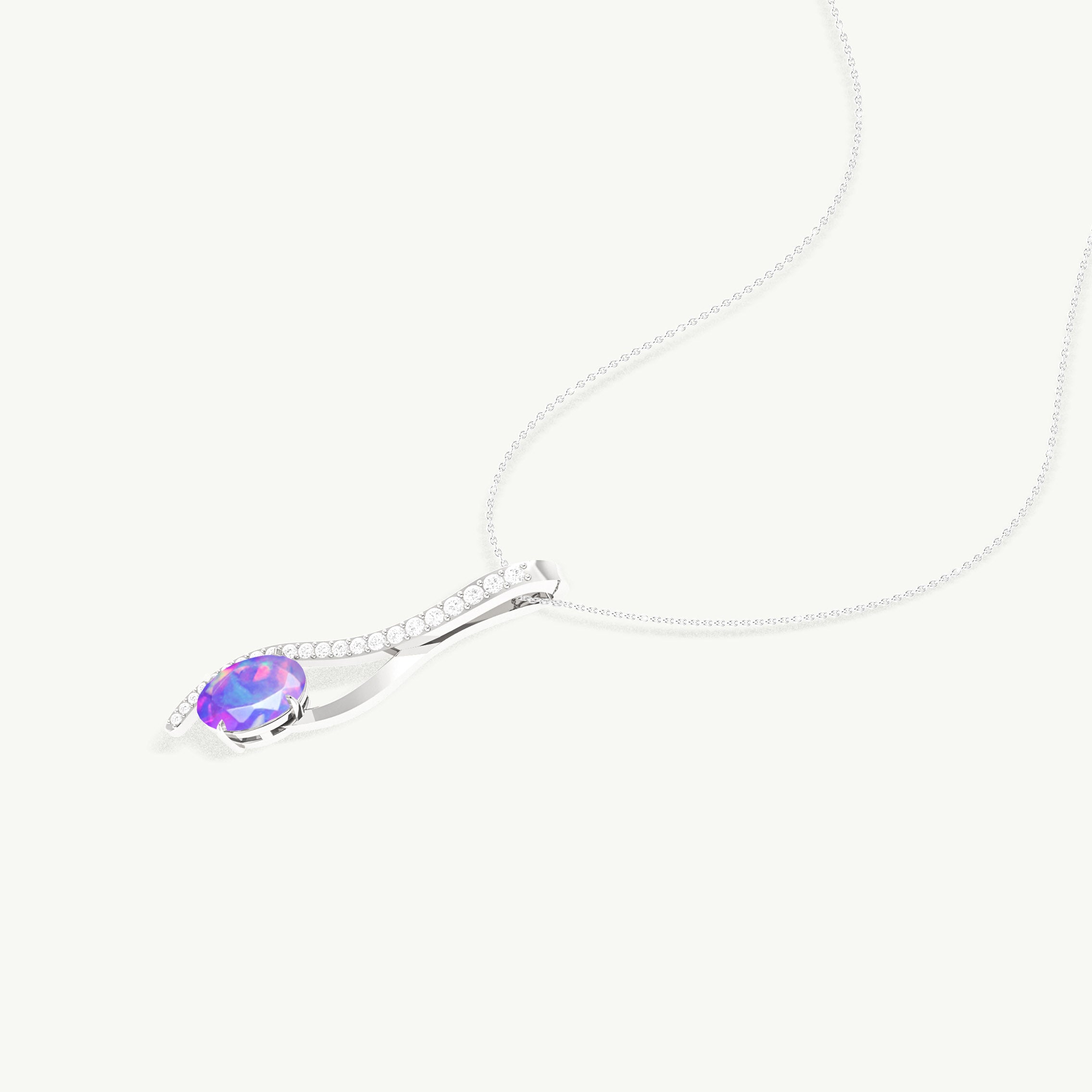 Lavender Opal Oval Swirl Pendant Necklace in 925 Sterling Silver 1.2ct