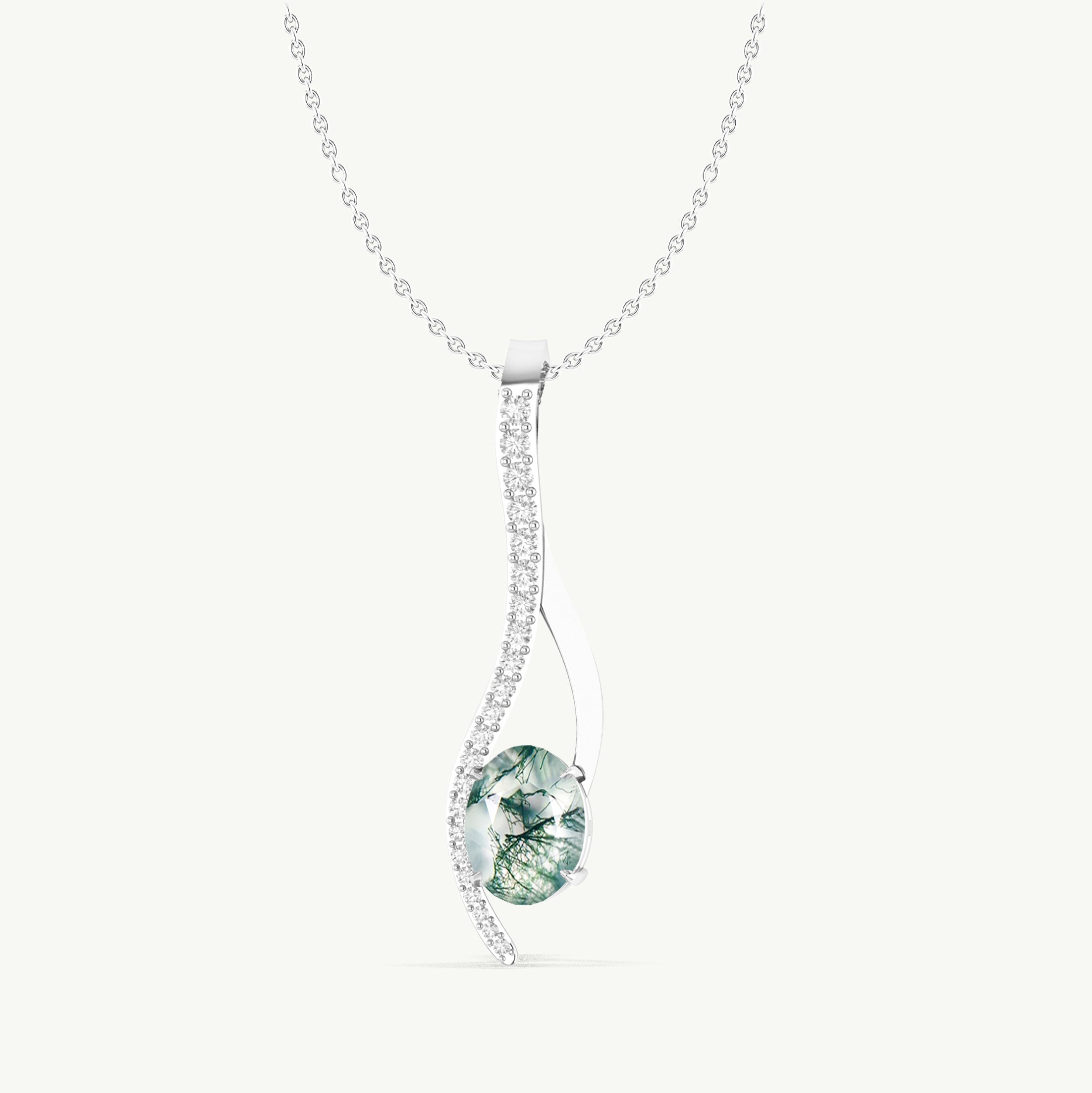 Moss Agate Oval Swirl Pendant Necklace in 925 Sterling Silver 1.4ct