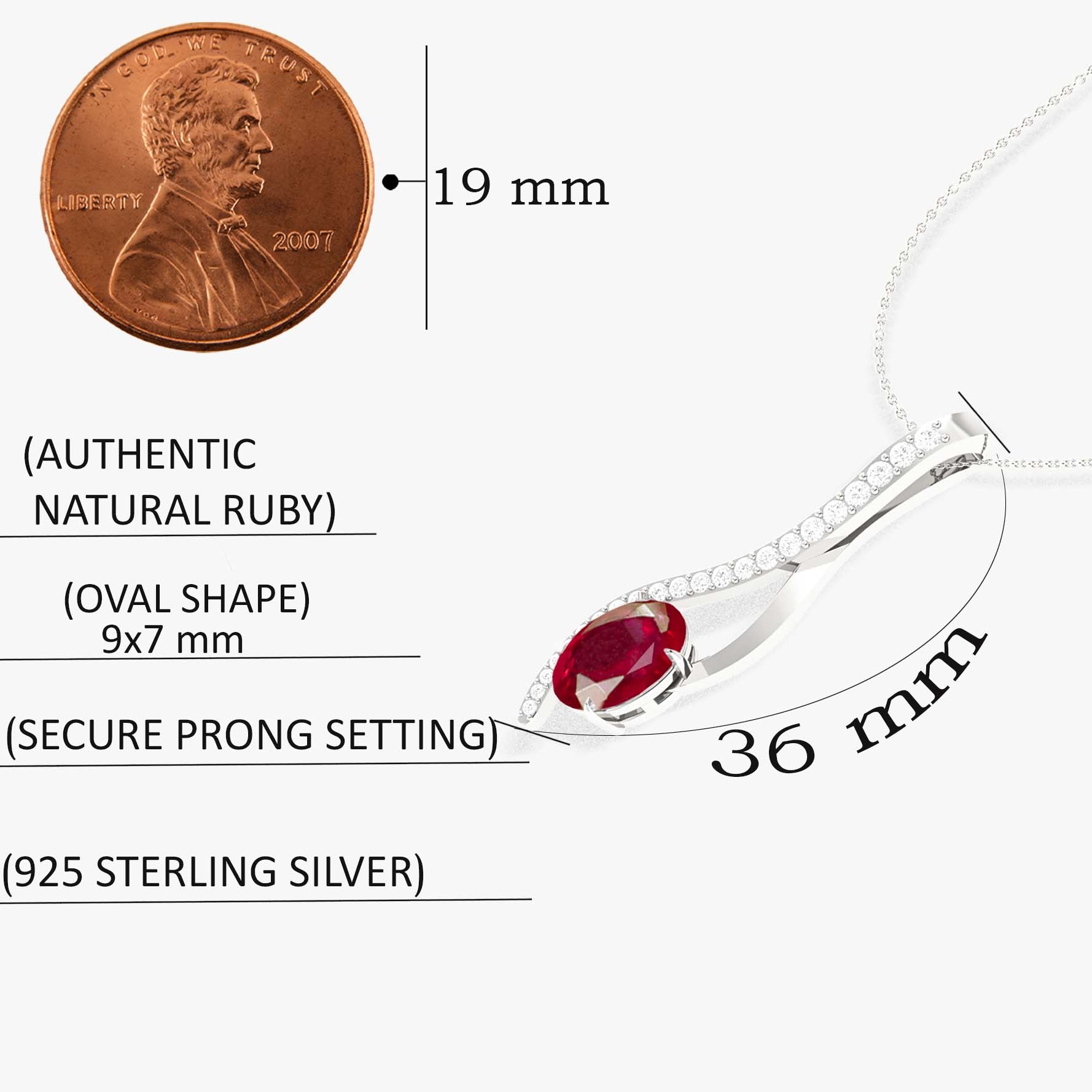 Ruby Oval Swirl Pendant Necklace in 925 Sterling Silver 1.4ct