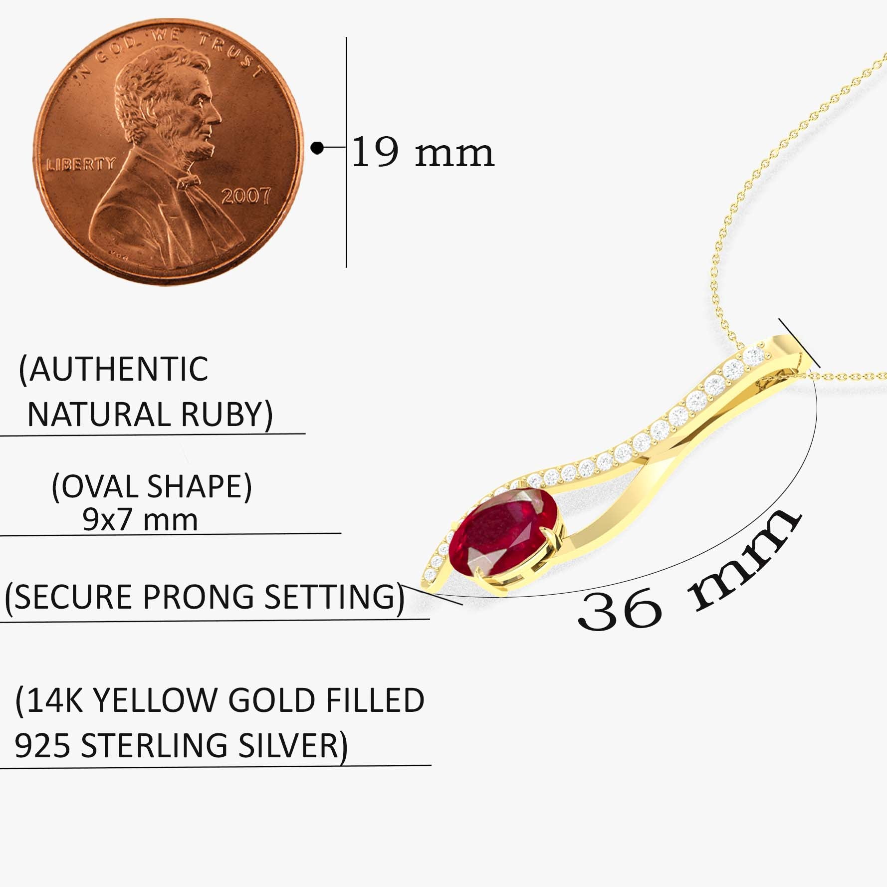 Ruby Oval Swirl Pendant Necklace in 925 Sterling Silver 1.4ct