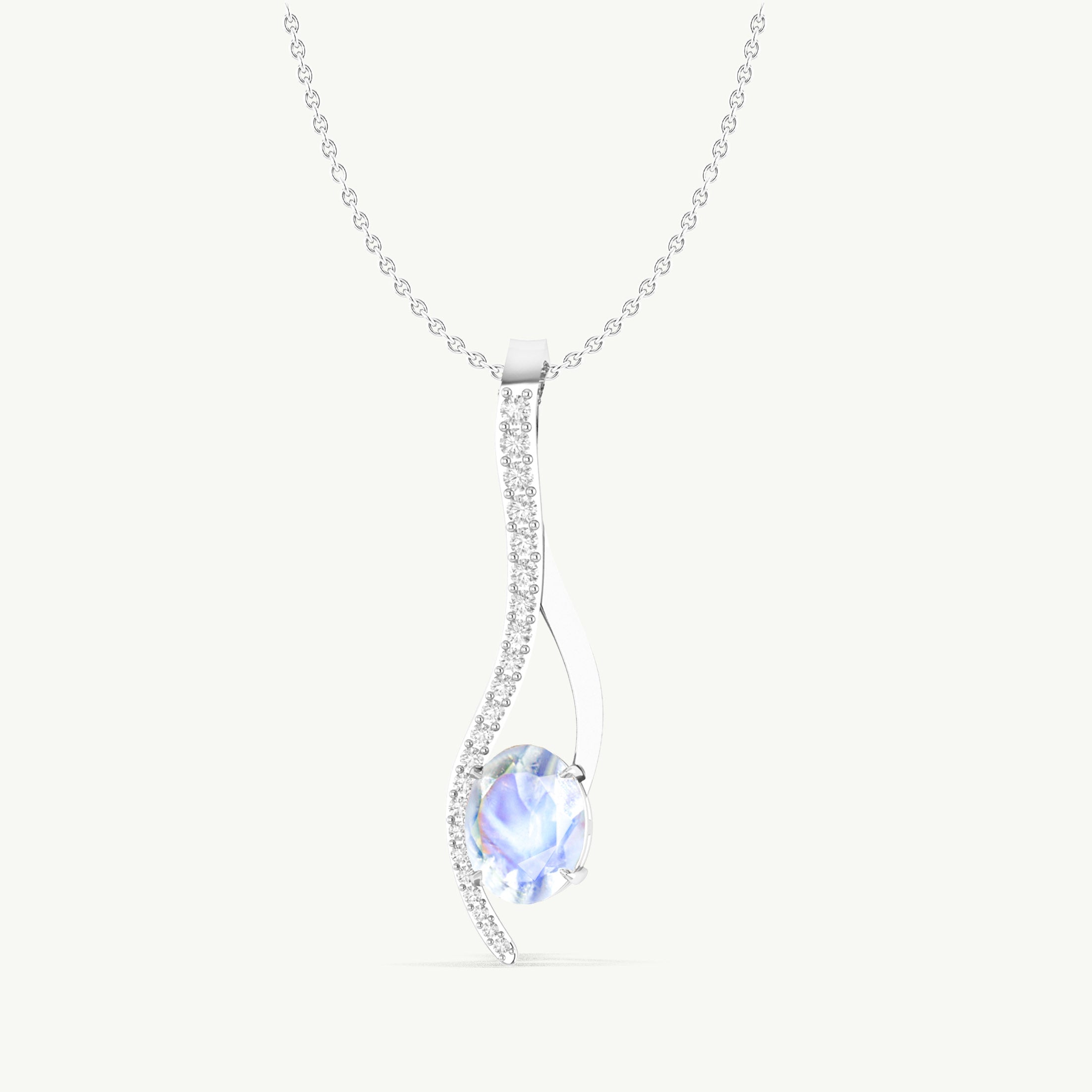 Moonstone Oval Swirl Pendant Necklace in 925 Sterling Silver 1.4ct